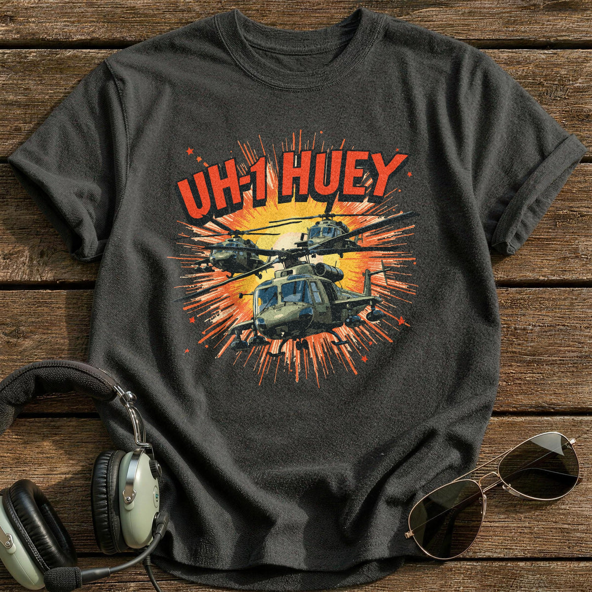UH-1 Huey Comic Burst T-Shirt - Charcoal