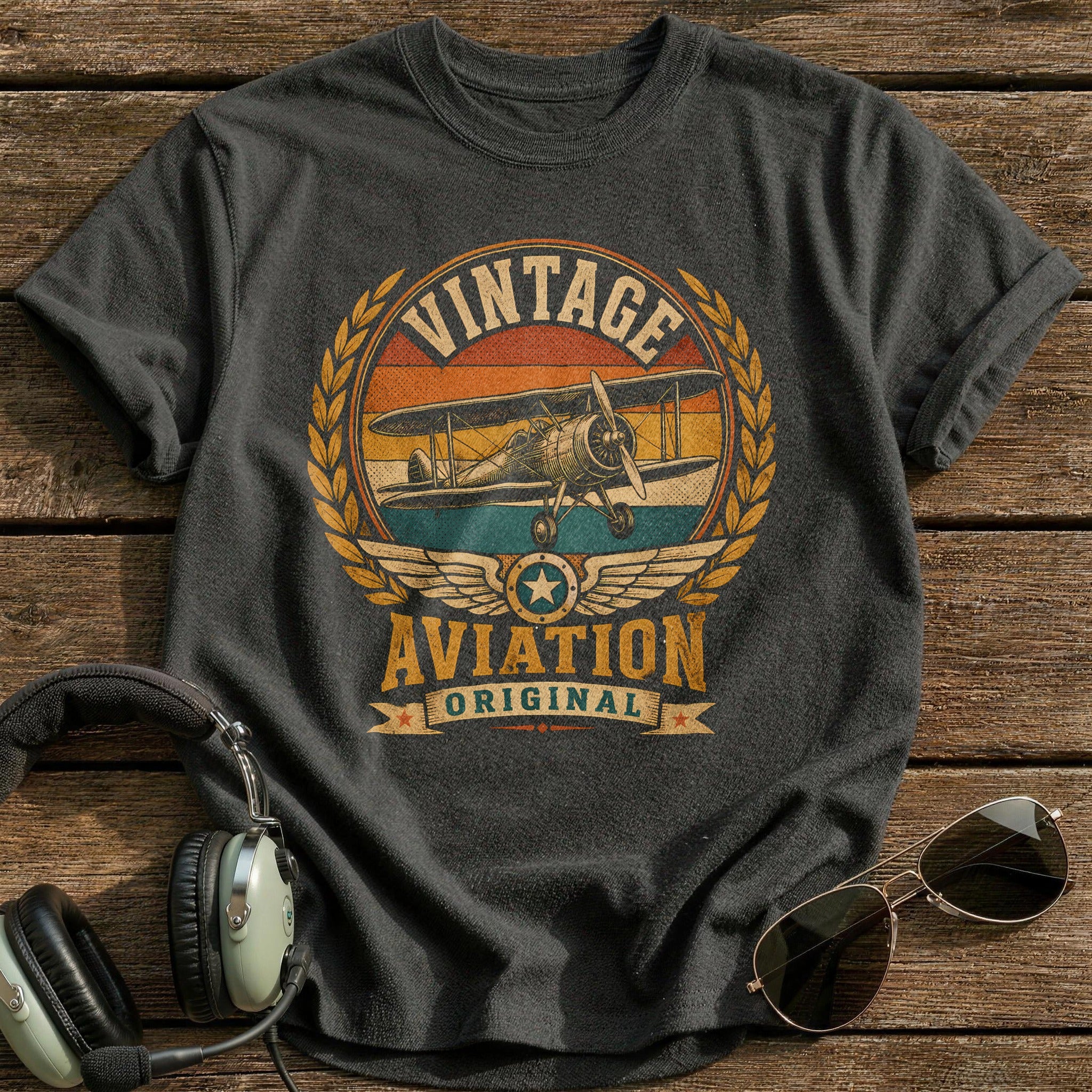Vintage Biplane Crest - Charcoal