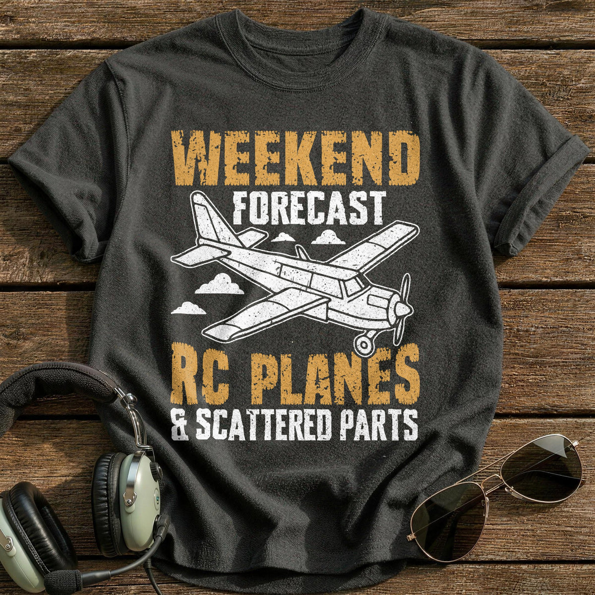 Weekend Forecast RC Planes And Scattered Parts T-Shirt - Charcoal