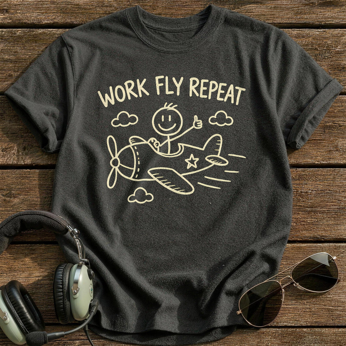 Work Fly Repeat 90 T-Shirt - Charcoal