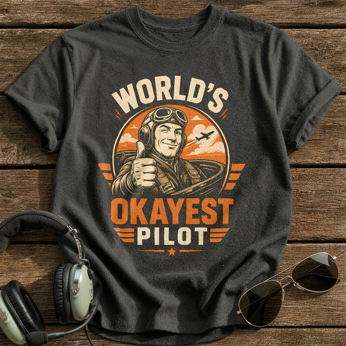 Worlds Okayest Pilot 48 T-Shirt - Charcoal