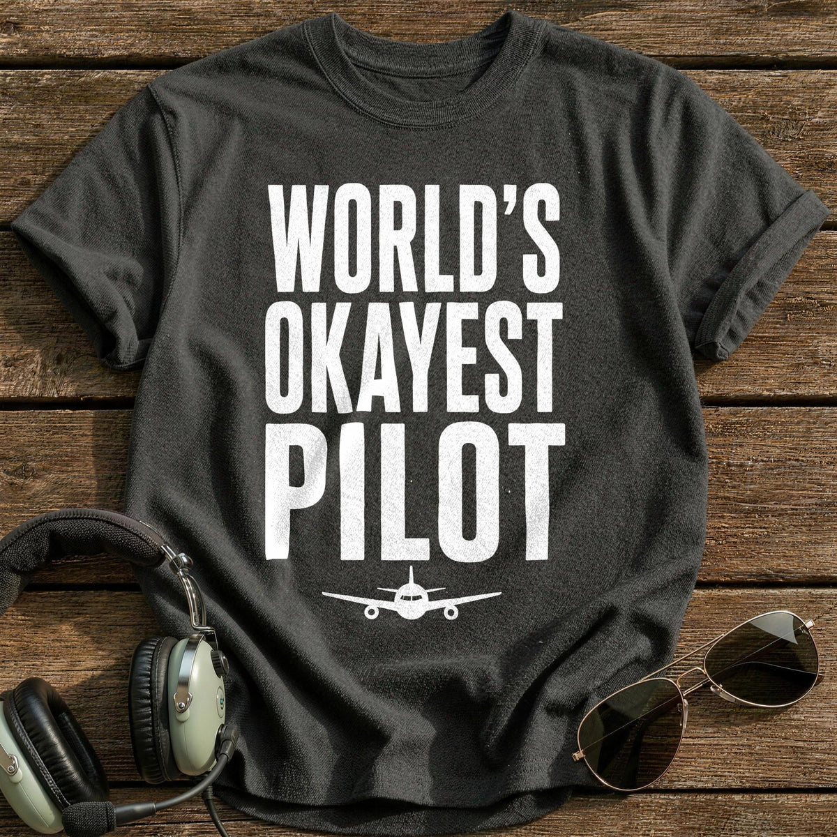 Worlds Okayest Pilot 50 T-Shirt - Charcoal