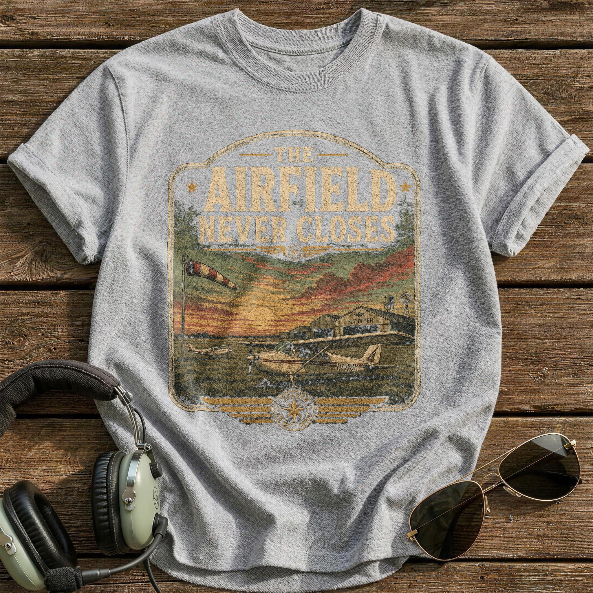 The Airfield Never Closes T-Shirt - Sport Grey