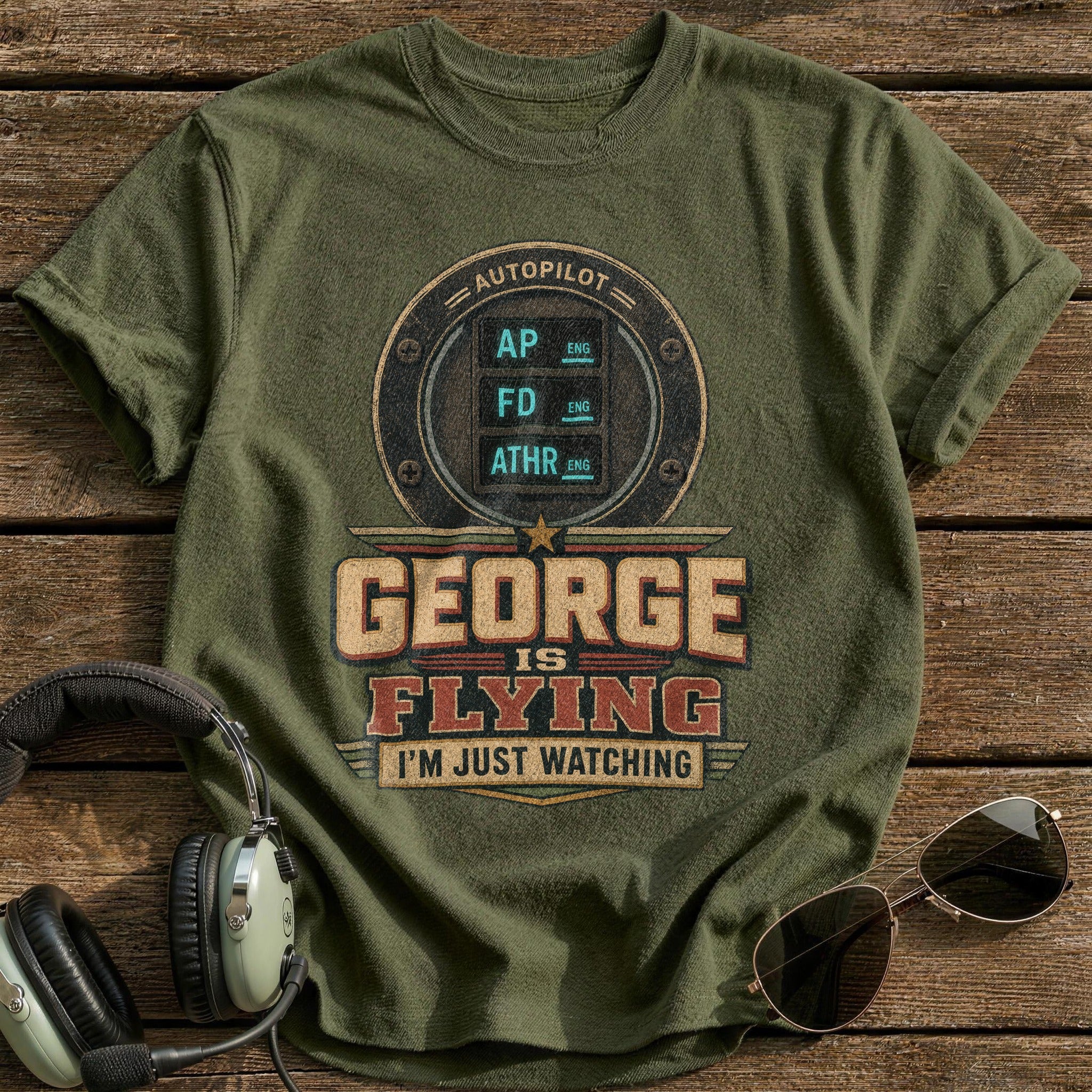 George is Flying T-Shirt - Military Green