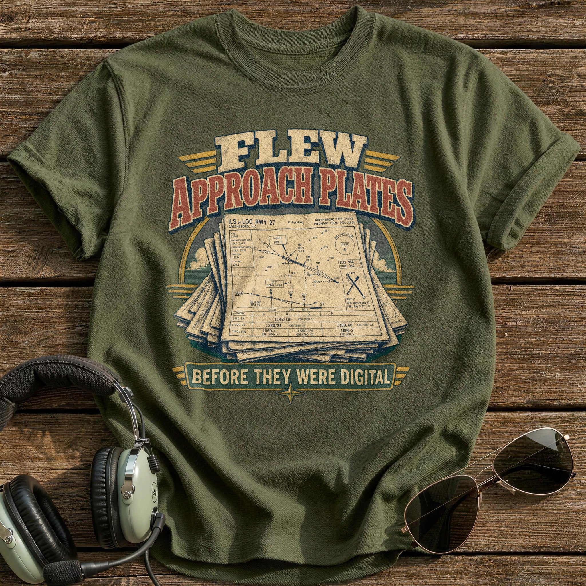 Flew Approach Plates T-Shirt - Military Green