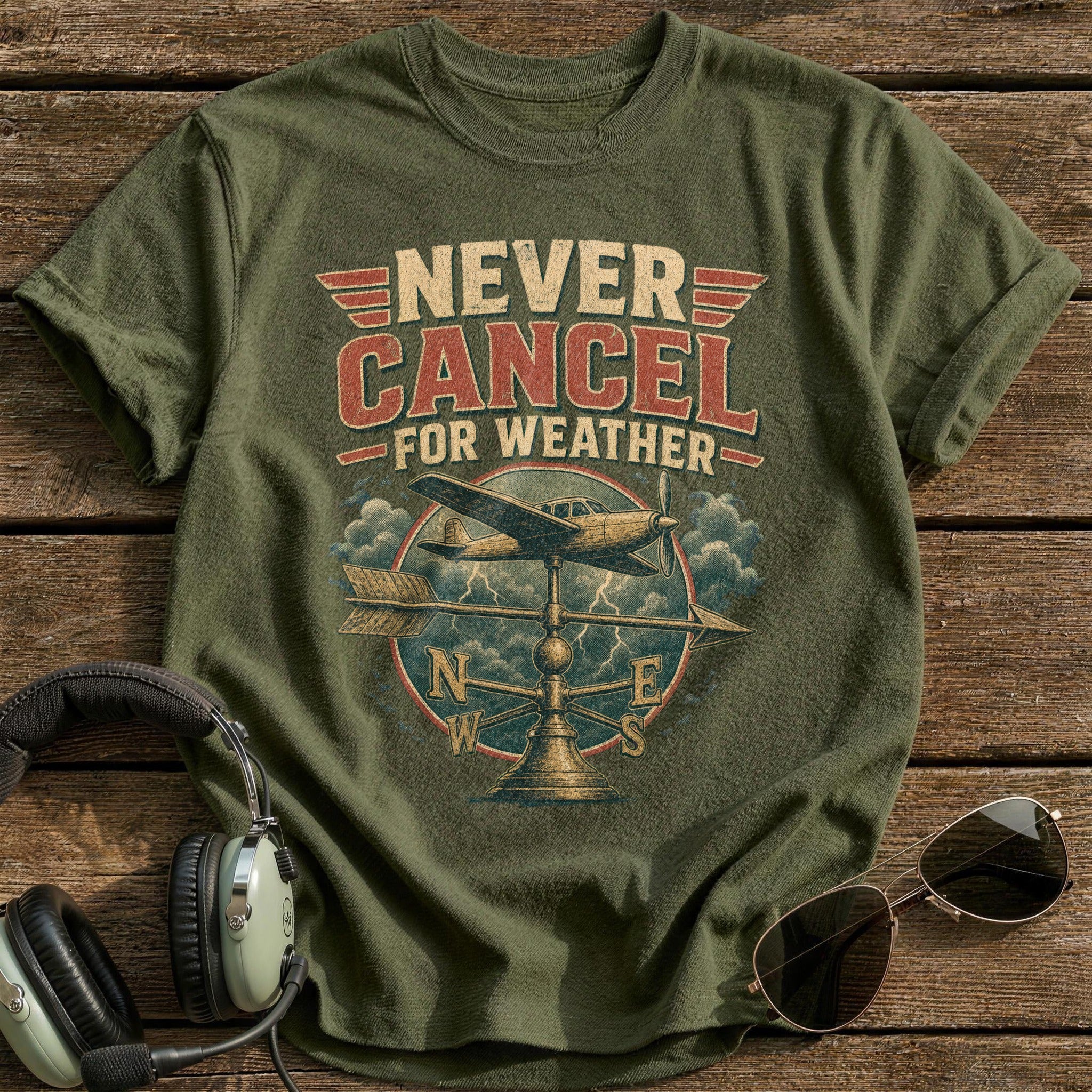 Never Cancel for Weather T-Shirt - Military Green