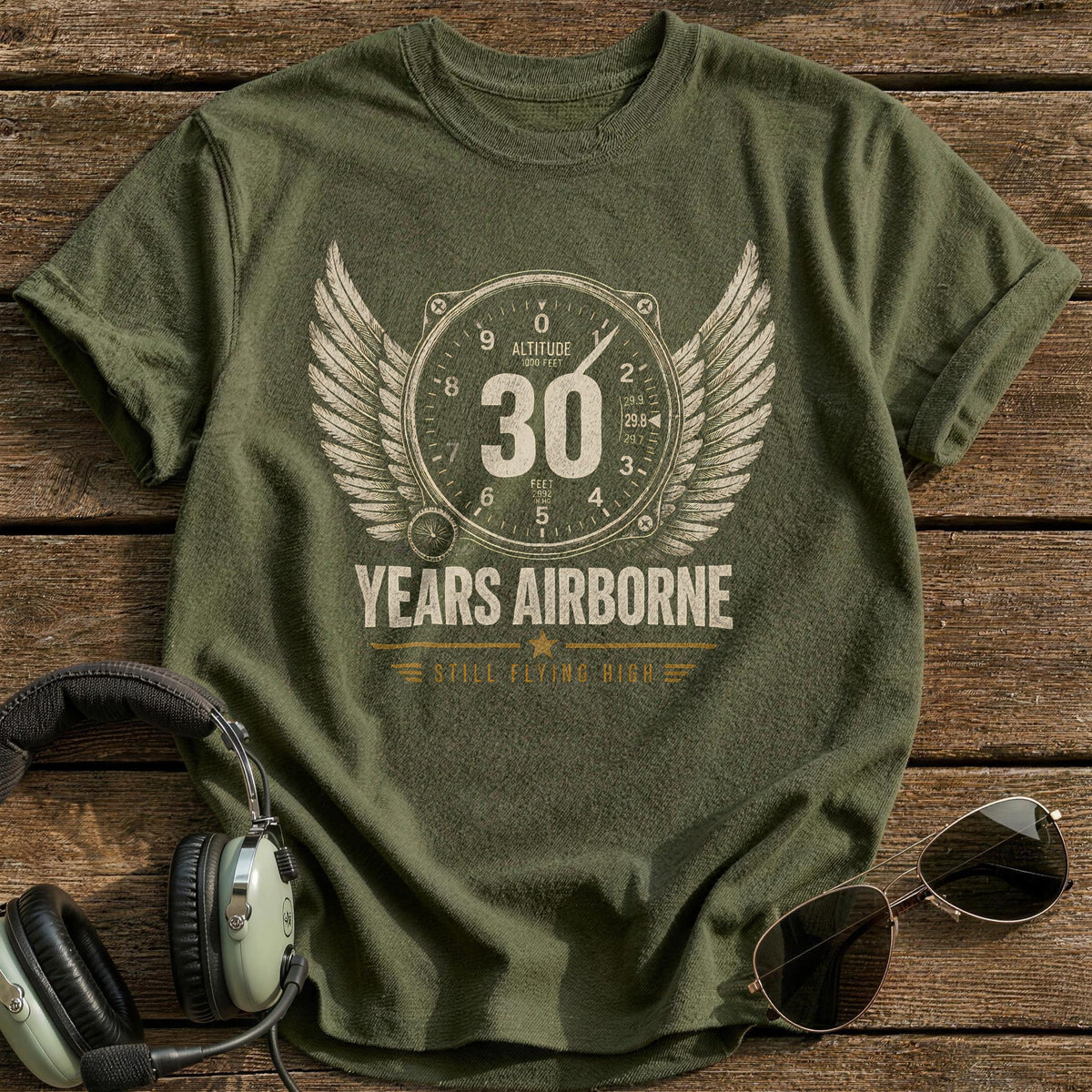 30 Still Flying T-Shirt - Military Green