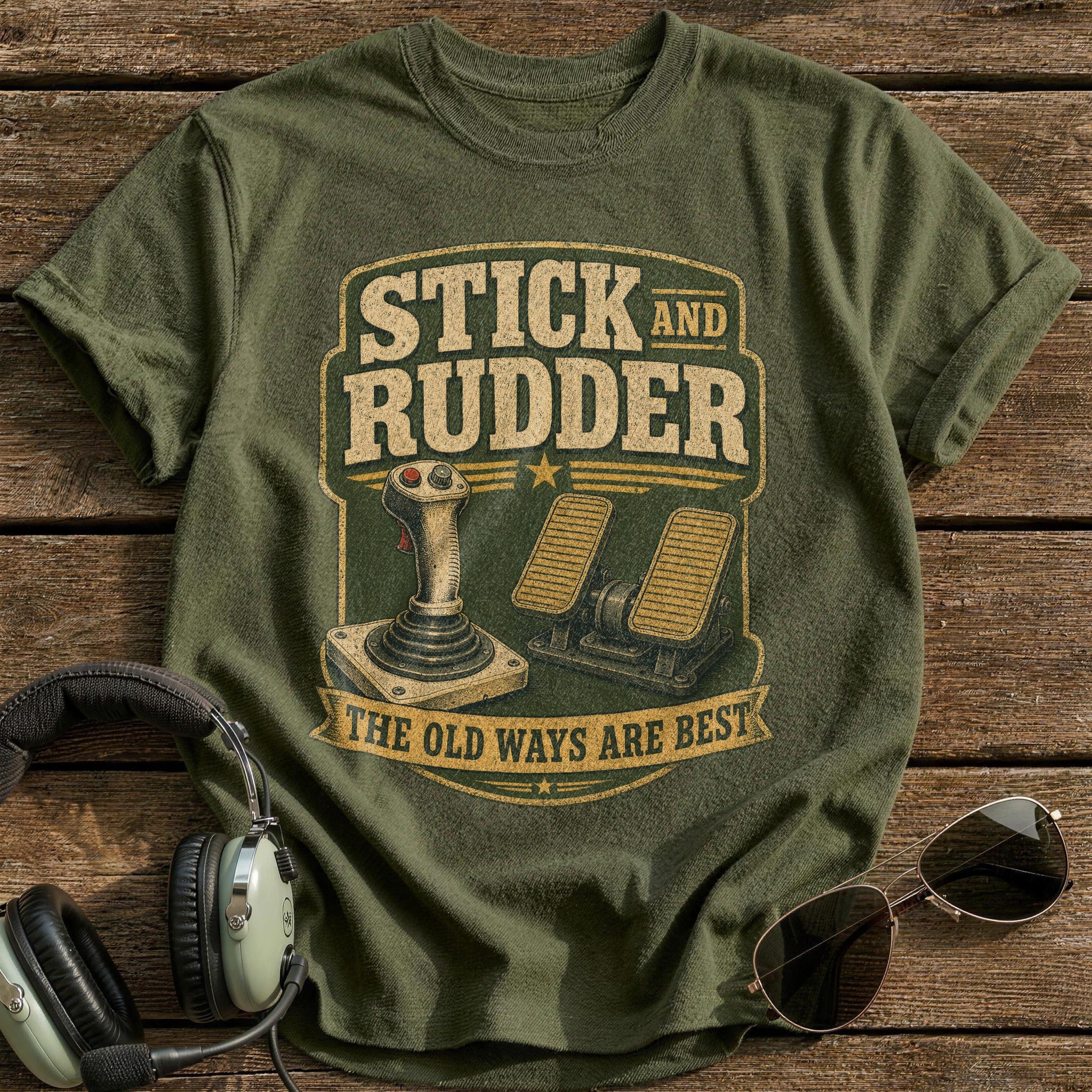 Stick and Rudder T-Shirt - Military Green