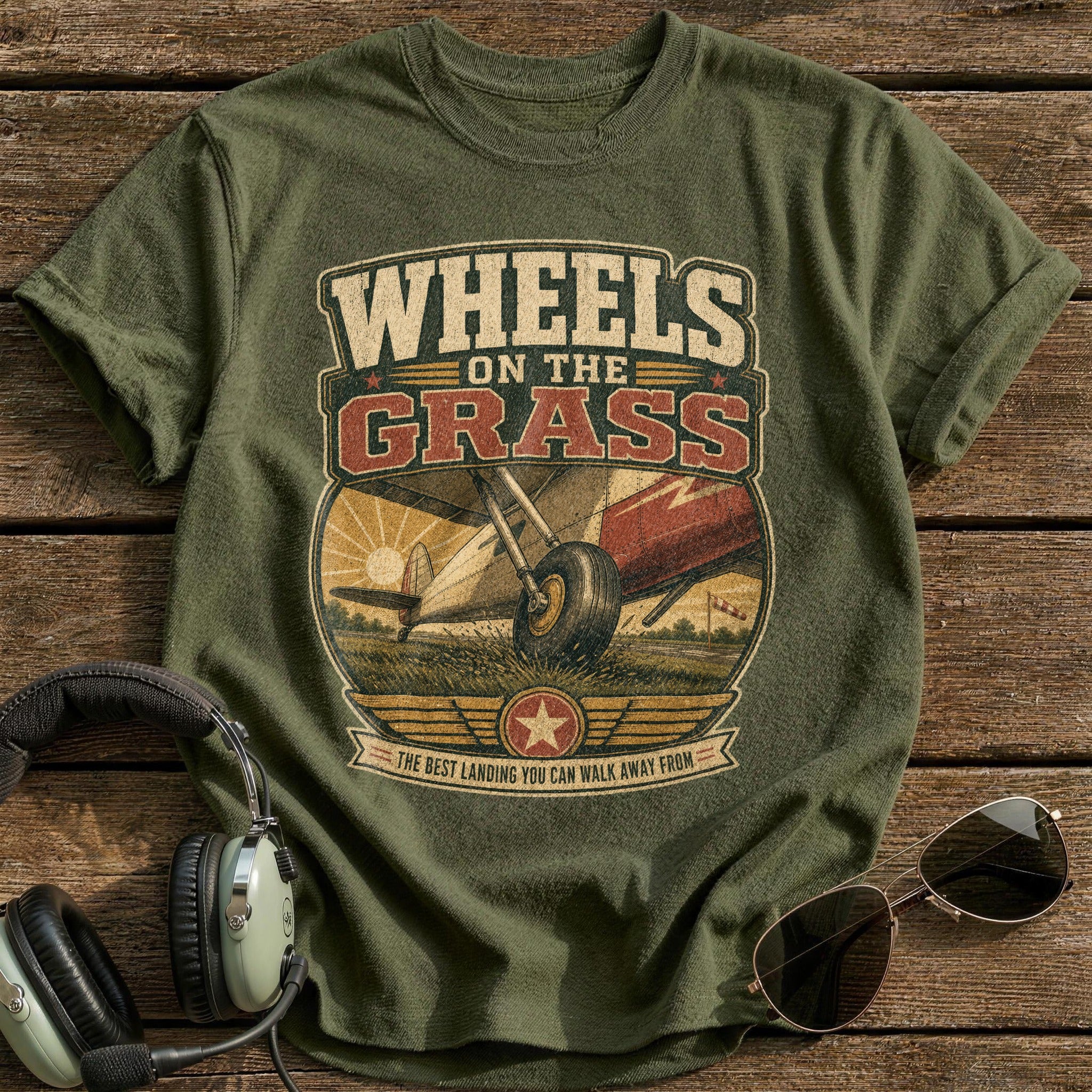 Wheels on the Grass T-Shirt - Military Green