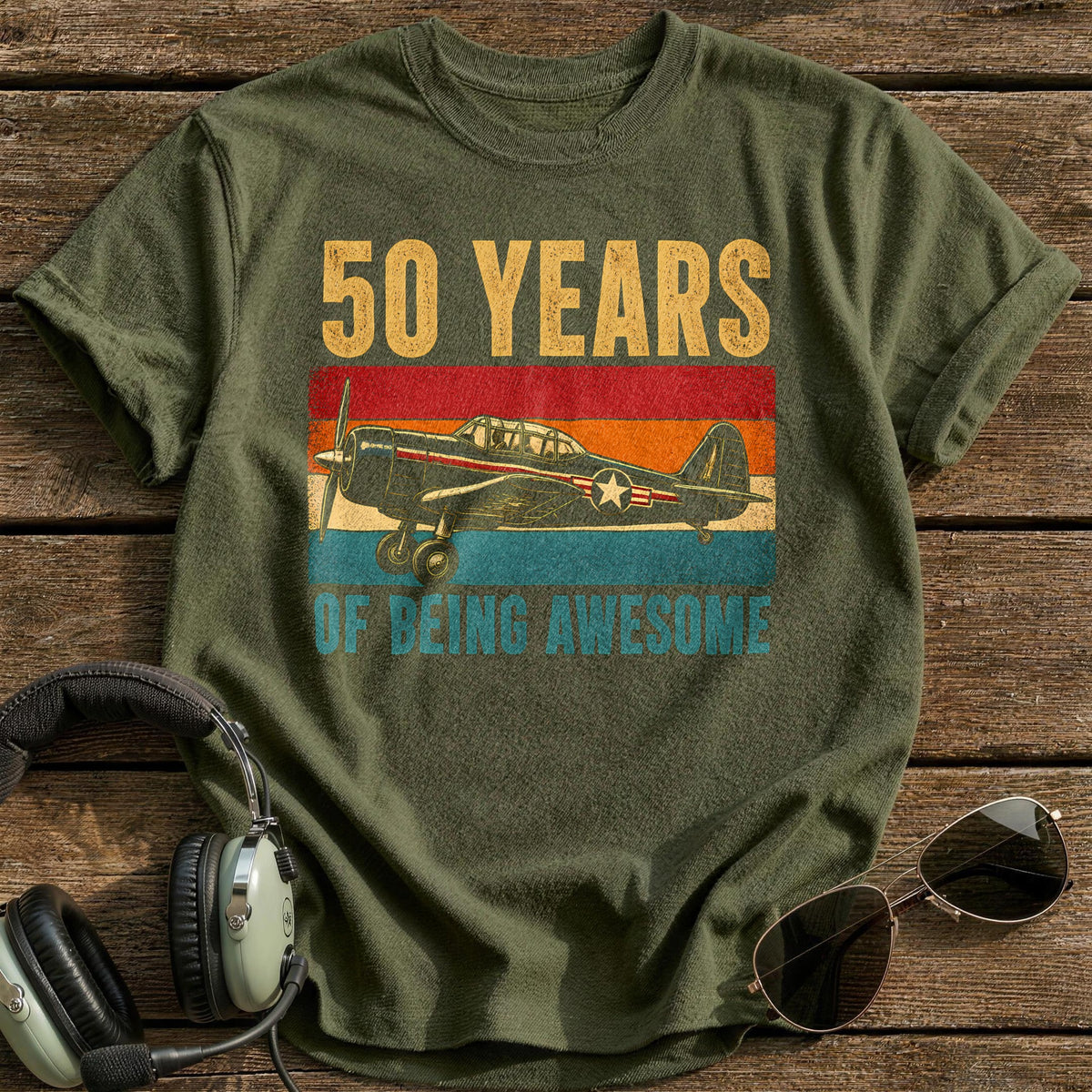 50 Being Awesome T-Shirt - Military Green
