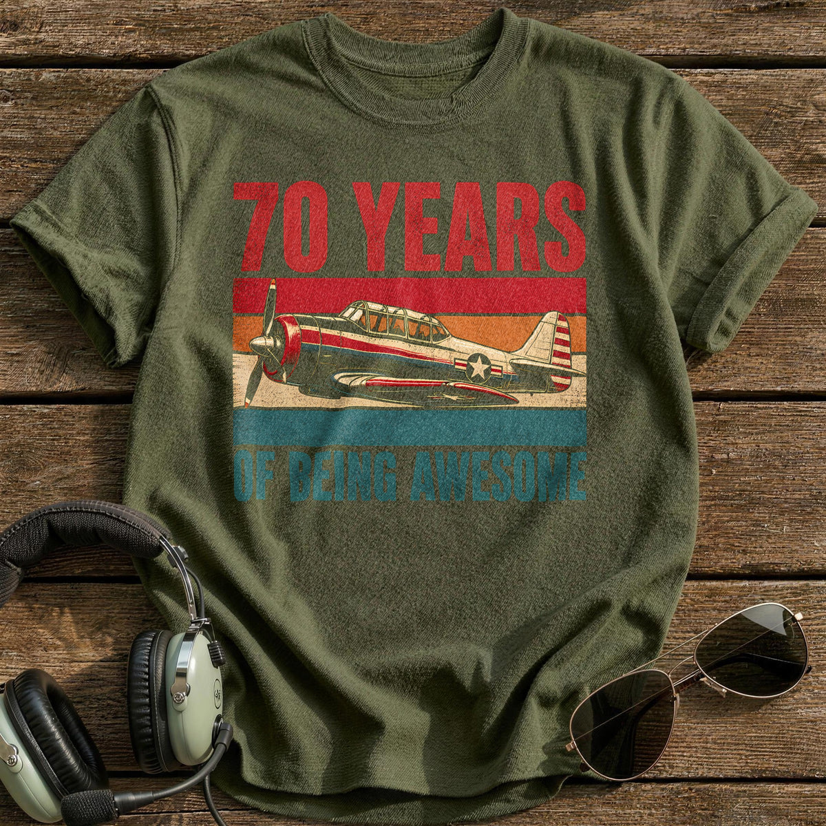 70 Being Awesome T-Shirt - Military Green