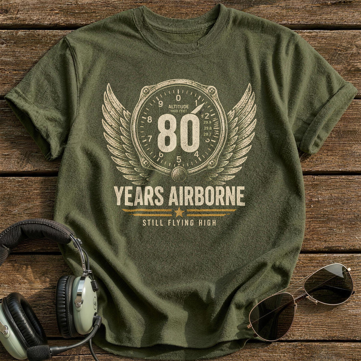 80 Still Flying T-Shirt - Military Green