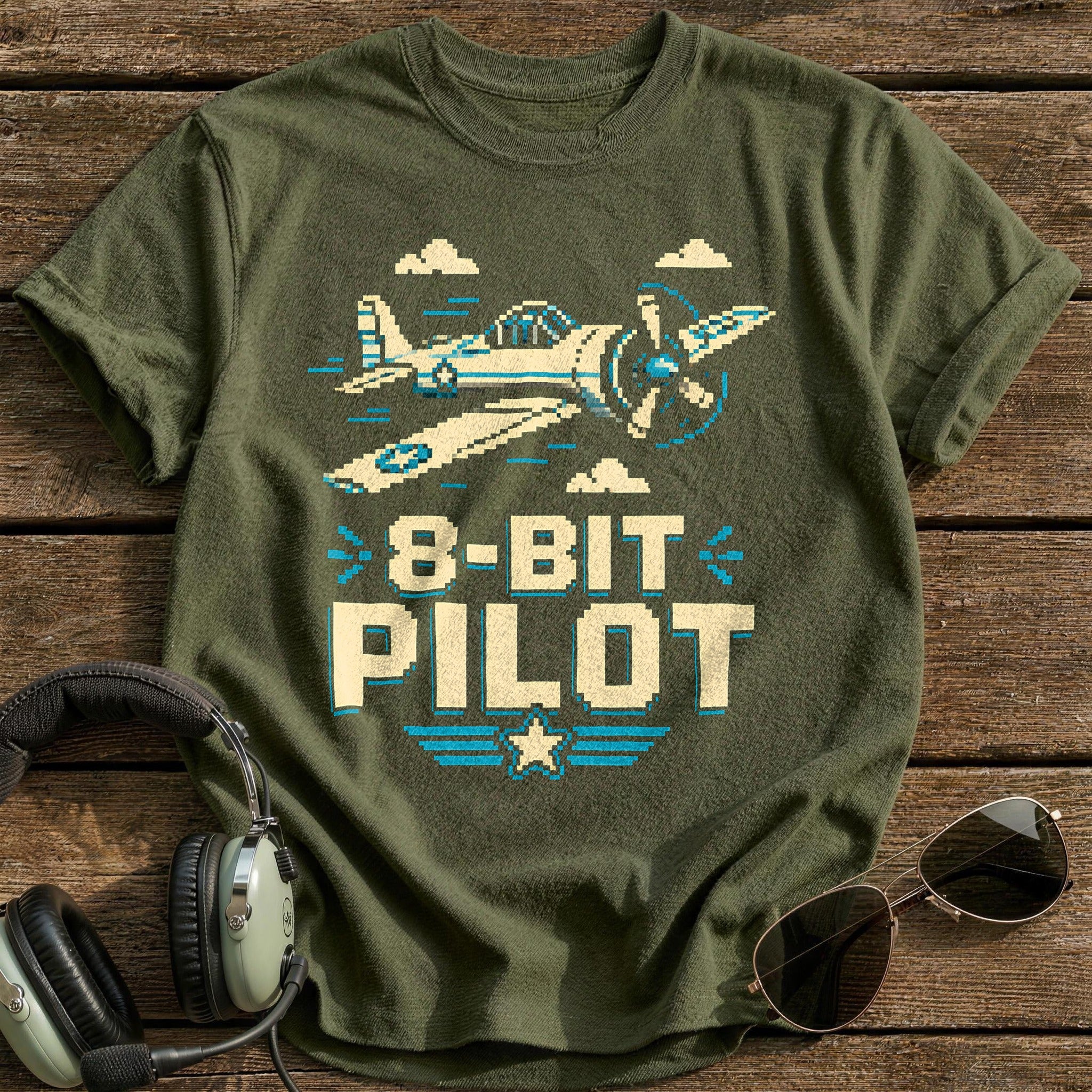 8 Bit Pilot Pixel 69 T-Shirt - Military Green
