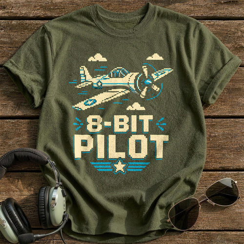 8 Bit Pilot Pixel 69 T-Shirt - Military Green