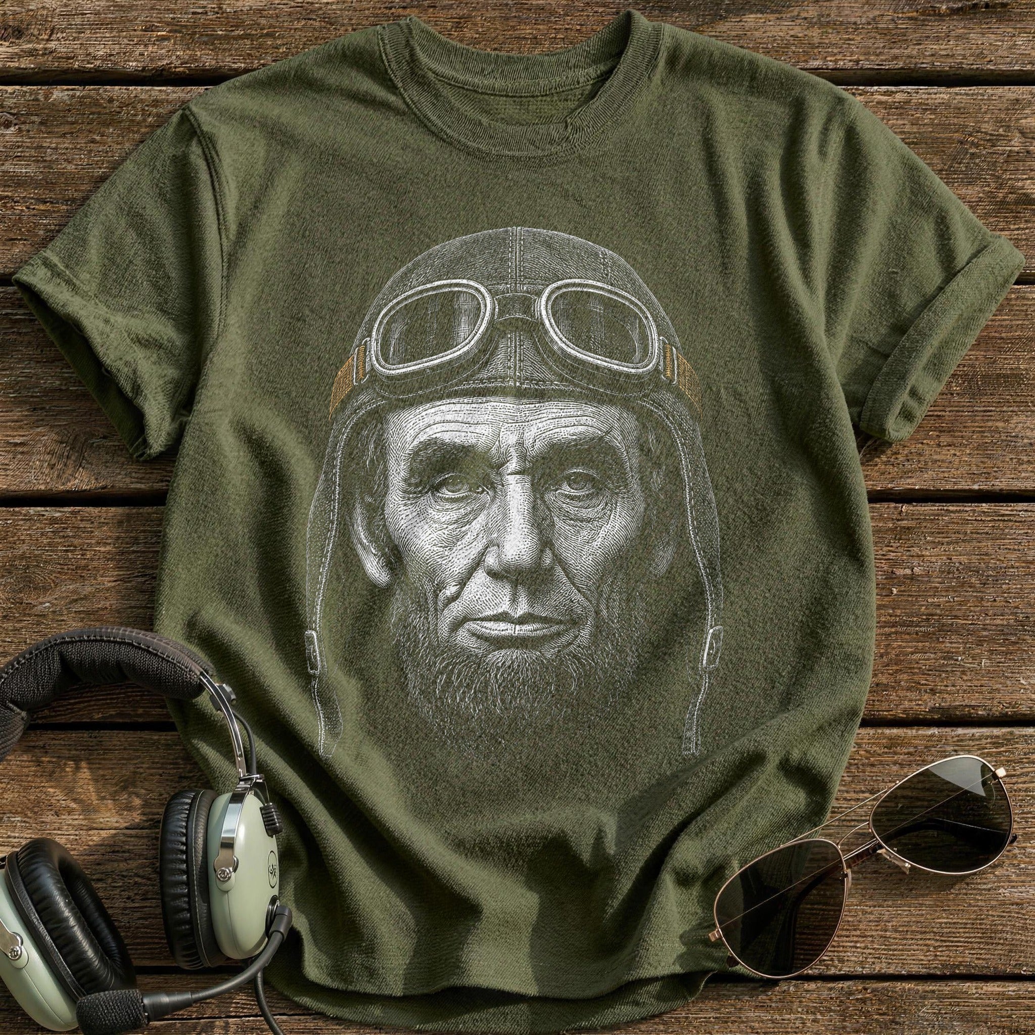 Abraham Lincoln Aviator (Muted Amber) T-Shirt - Military Green