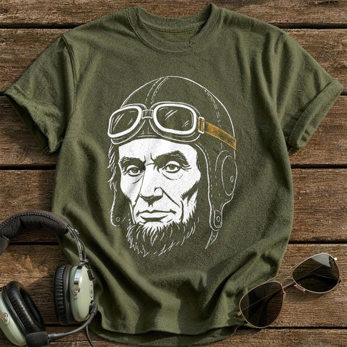 Abraham Lincoln Aviator (Muted Amber) T-Shirt - Military Green