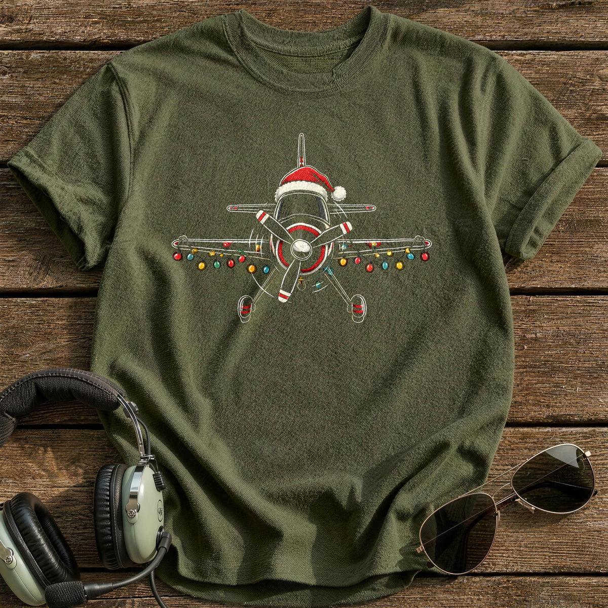 Aerobatic Plane Christmas Lights 21 T-Shirt - Military Green