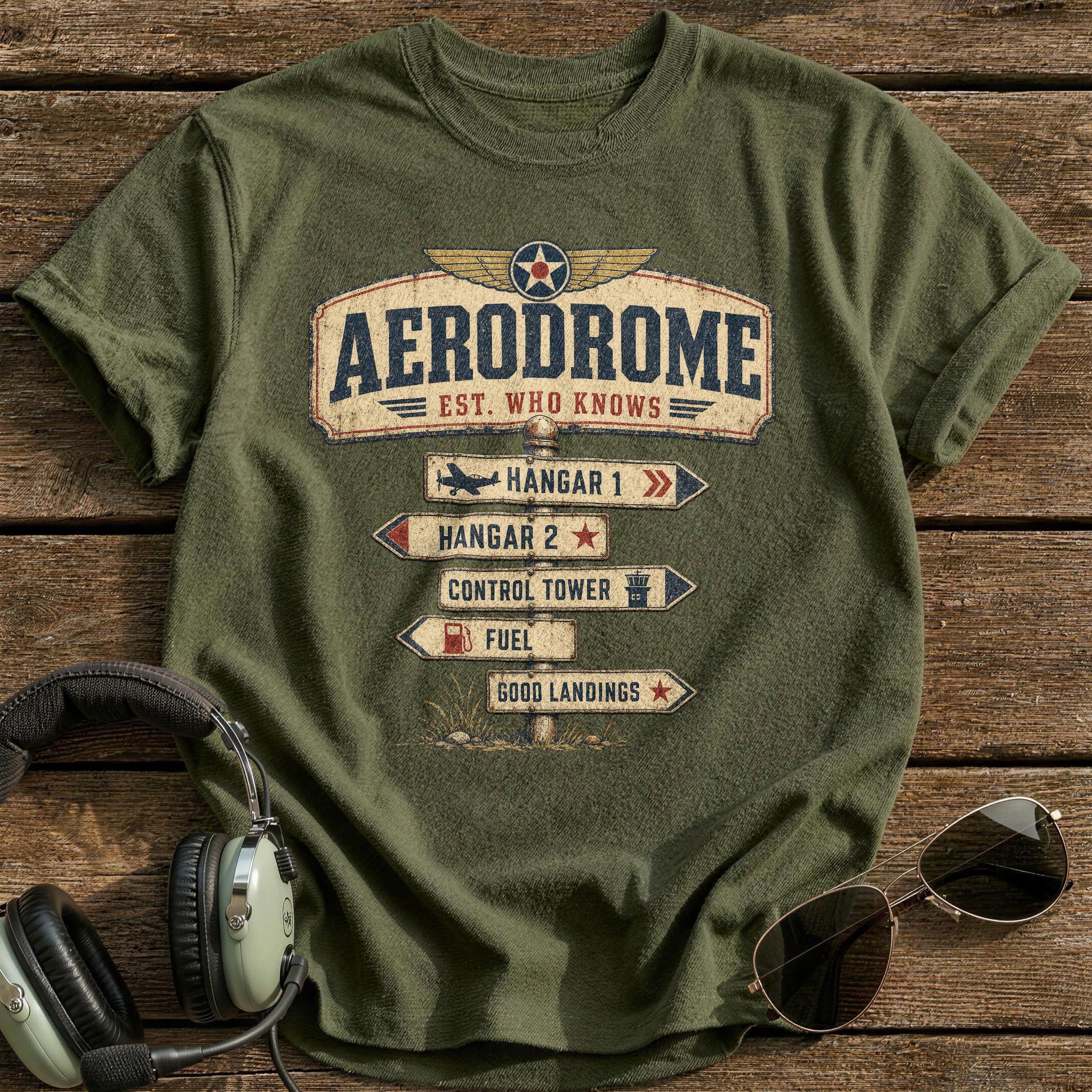 Aerodrome Est Who Knows T-Shirt - Military Green