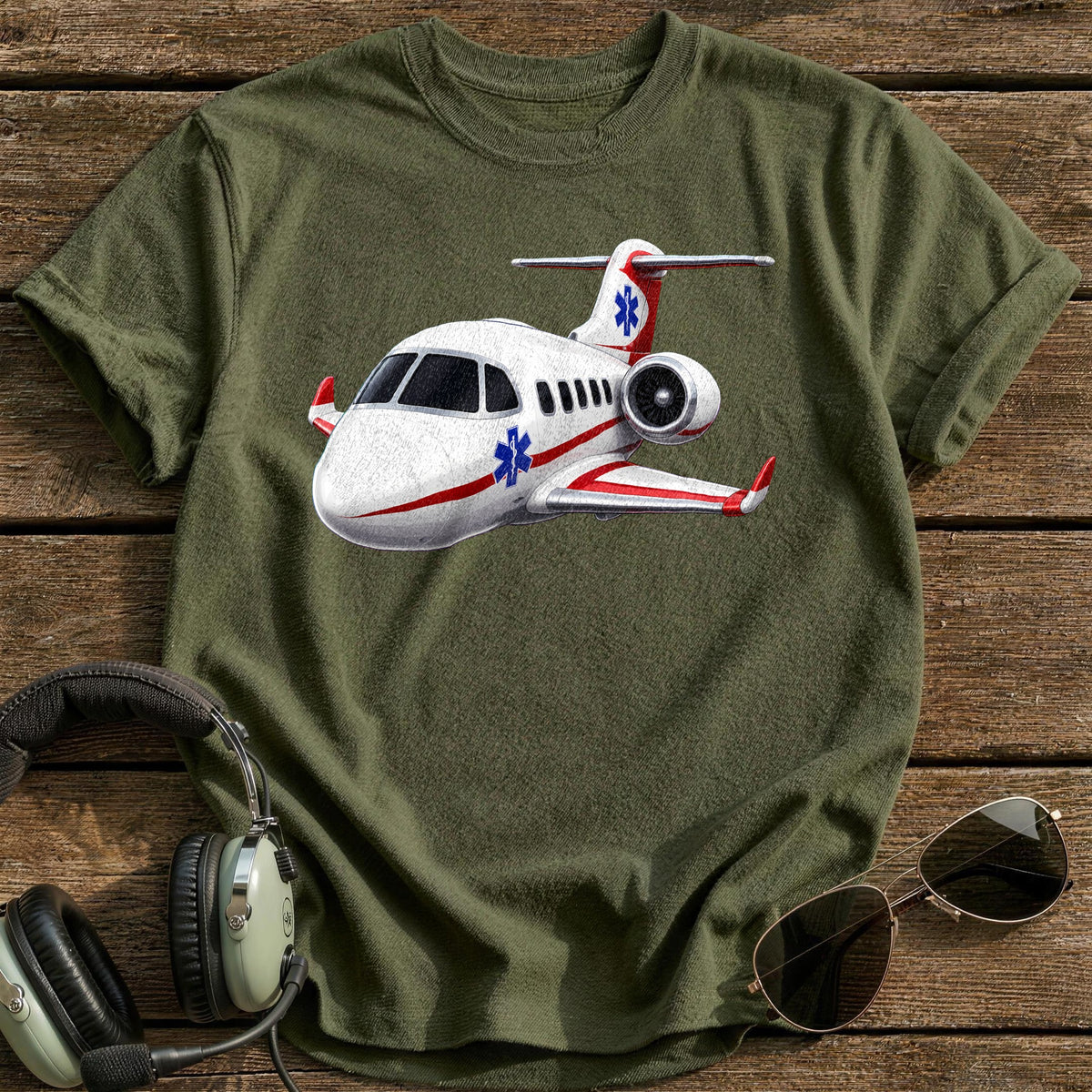 Air Ambulance Plane 70 T-Shirt - Military Green
