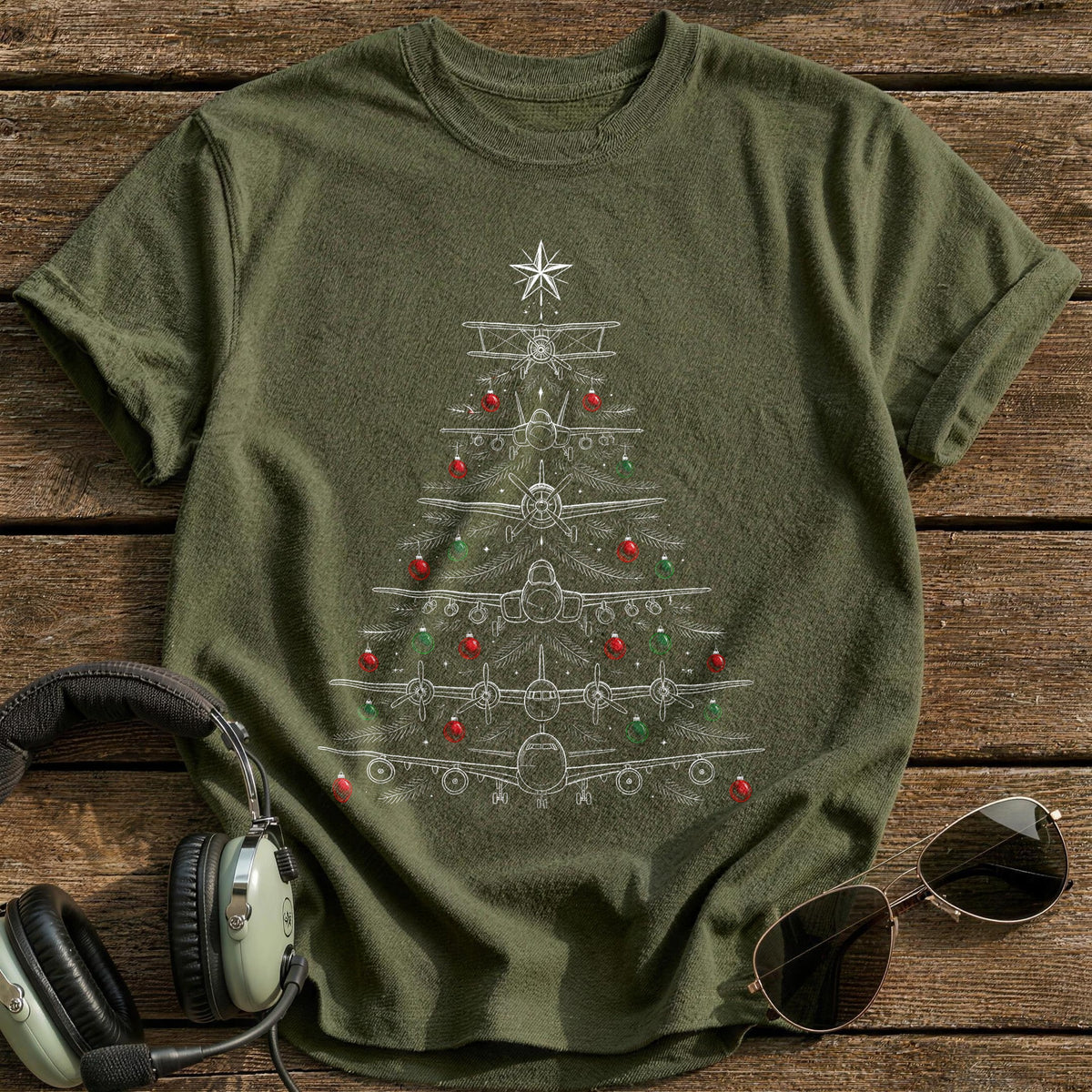 Aircraft Types Tree 38 T-Shirt - Military Green