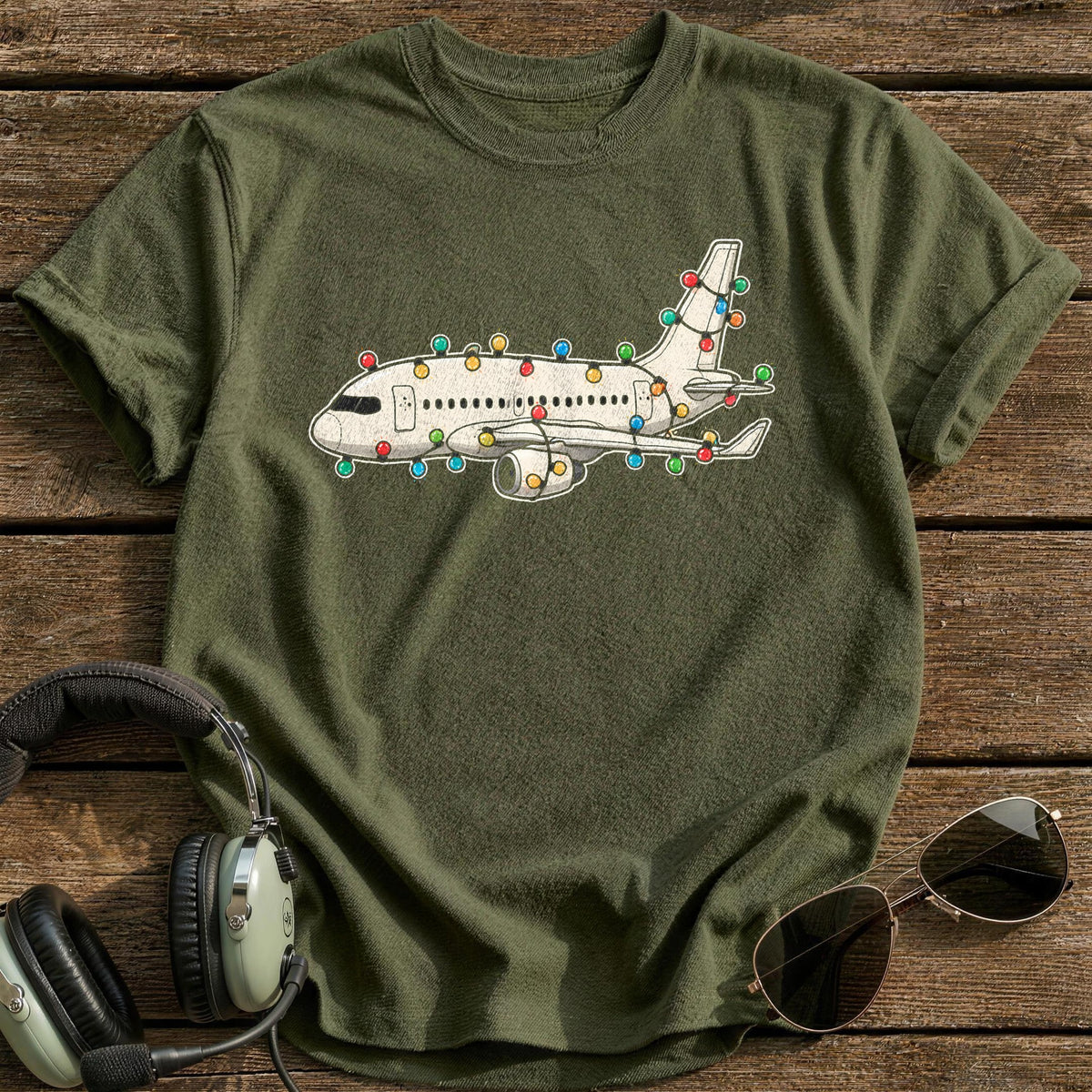 Airliner Christmas Lights 44 T-Shirt - Military Green