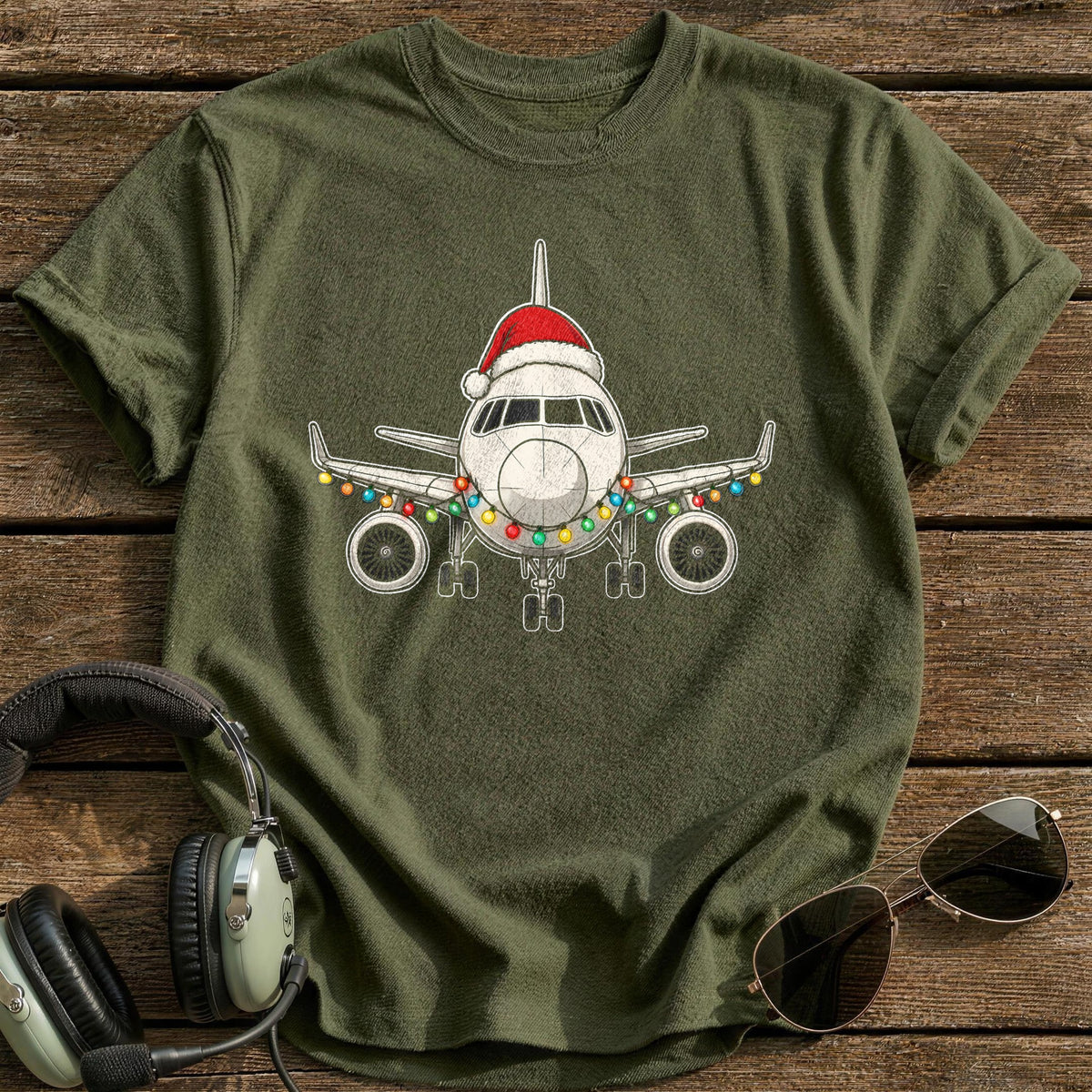 Airliner Christmas Lights 59 T-Shirt - Military Green