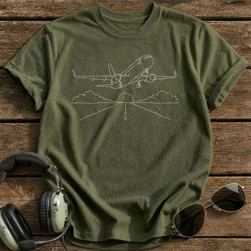 Airliner Takeoff Sunset 26 T-Shirt - Military Green