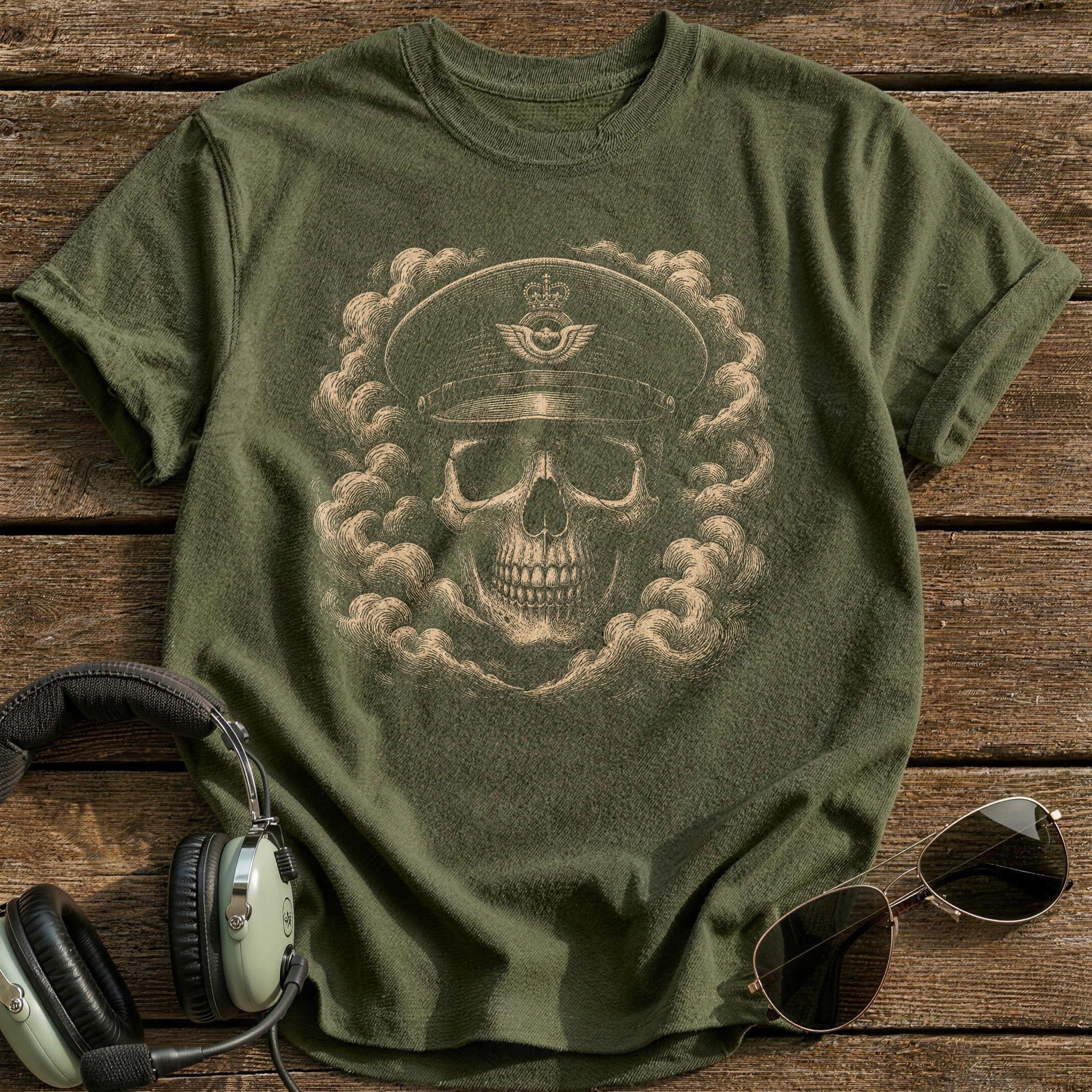 Airman Skull Service Cap T-Shirt - Military Green