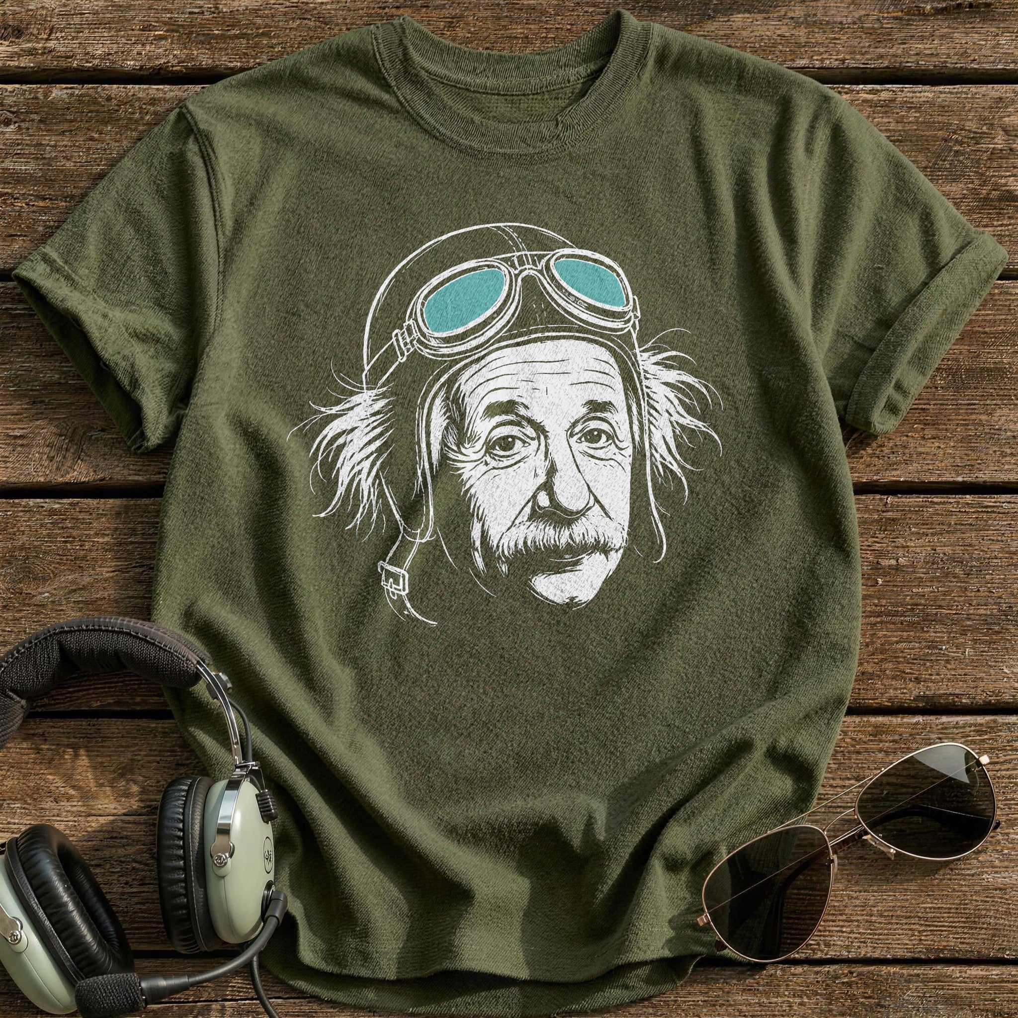 Albert Einstein Aviator (Soft Teal) T-Shirt - Military Green