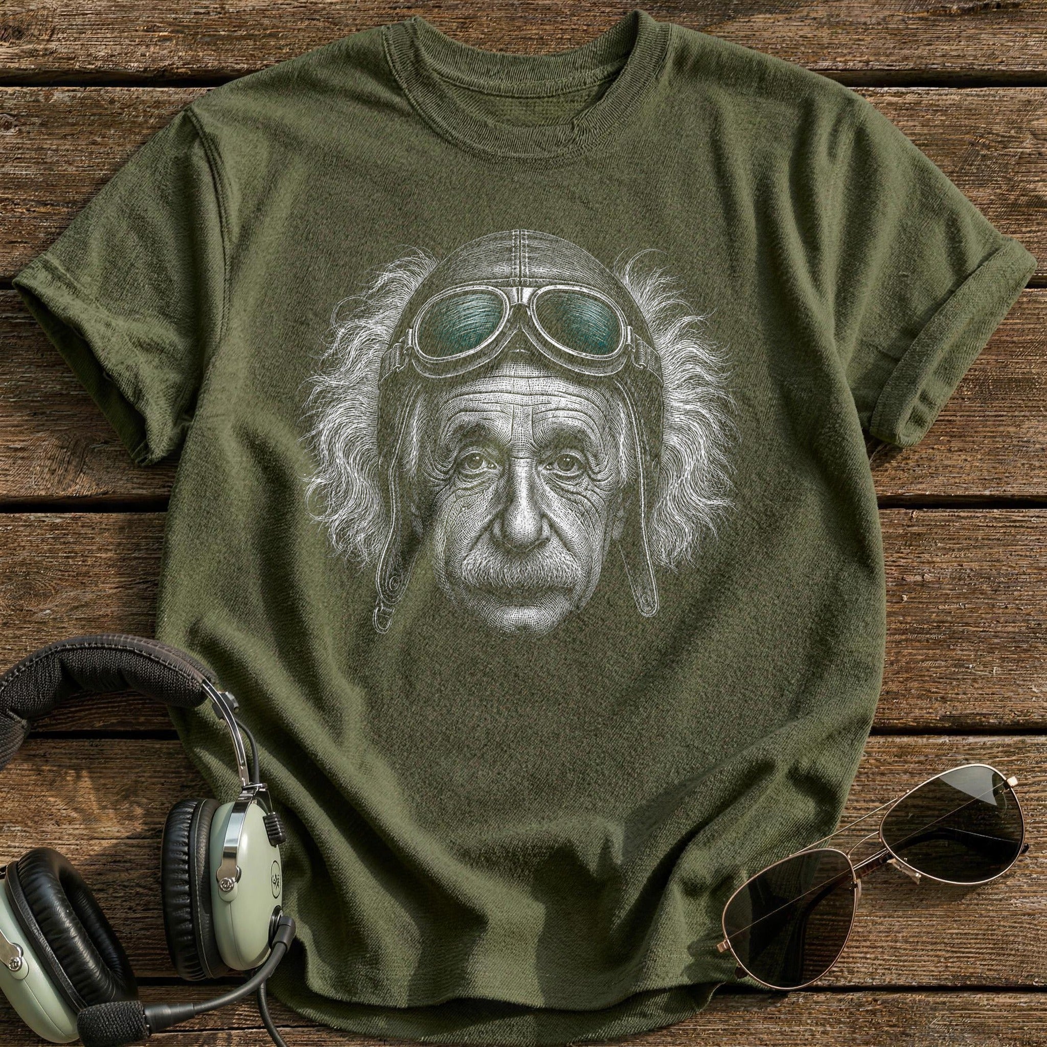 Albert Einstein Aviator (Soft Teal) T-Shirt - Military Green