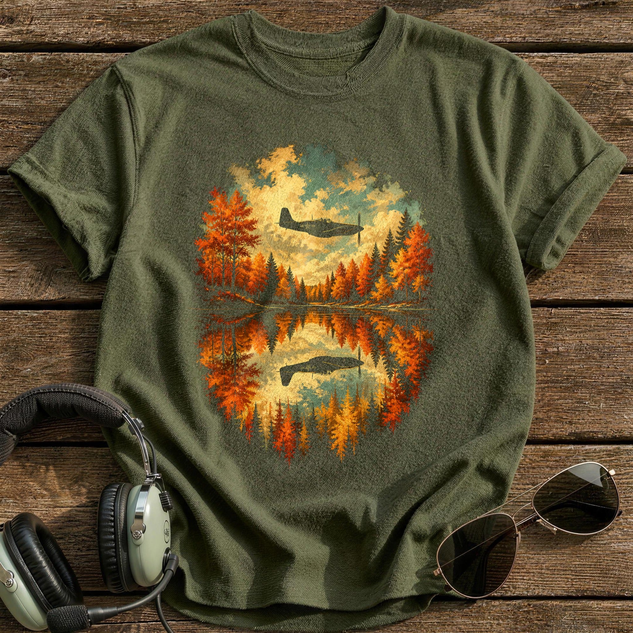 Autumn Lake Reflection 13 - Military Green