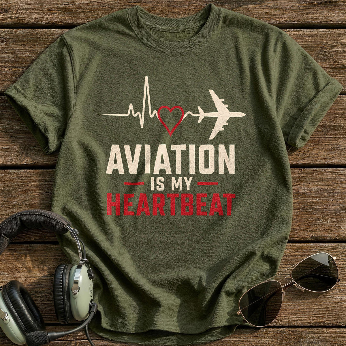 Aviation Heartbeat 81 T-Shirt - Military Green