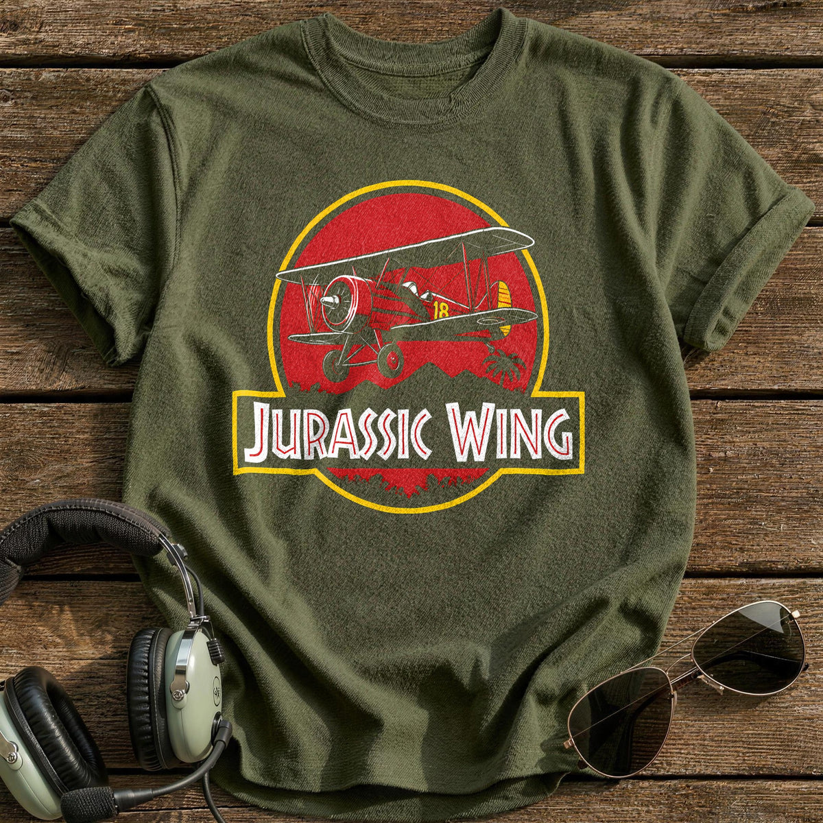 Biplane Safari T-Shirt - Military Green