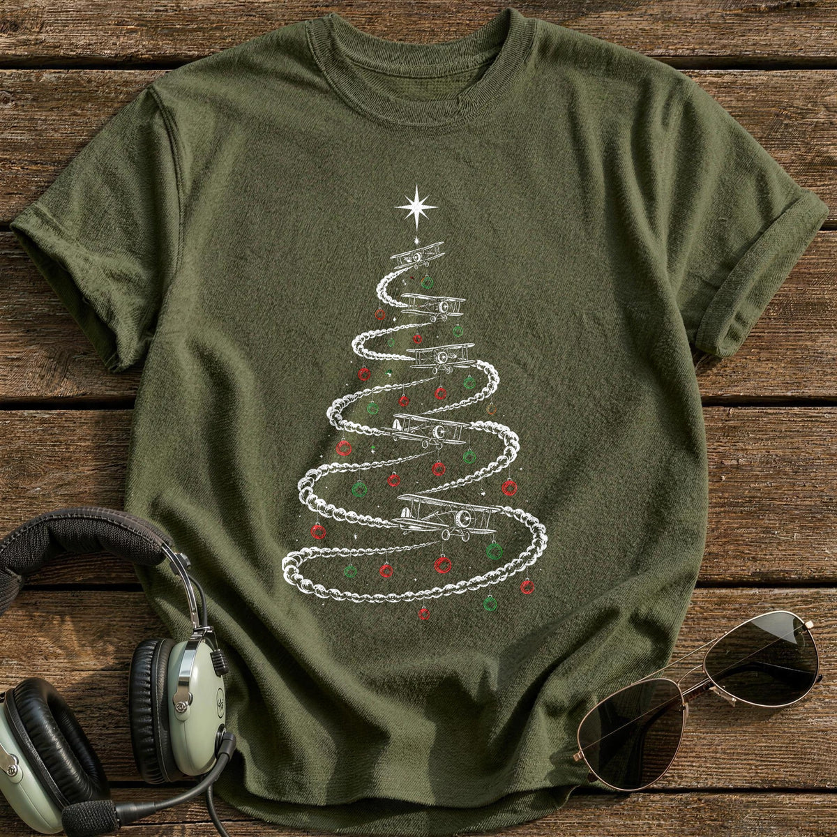 Biplane Smoke Tree 72 T-Shirt - Military Green