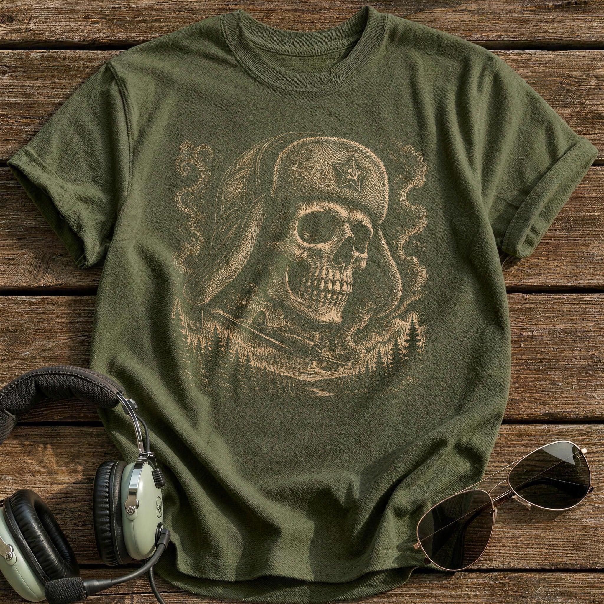 Bush Pilot Skull Ushanka T-Shirt - Military Green
