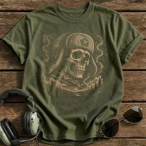 Bush Pilot Skull Ushanka T-Shirt - Military Green