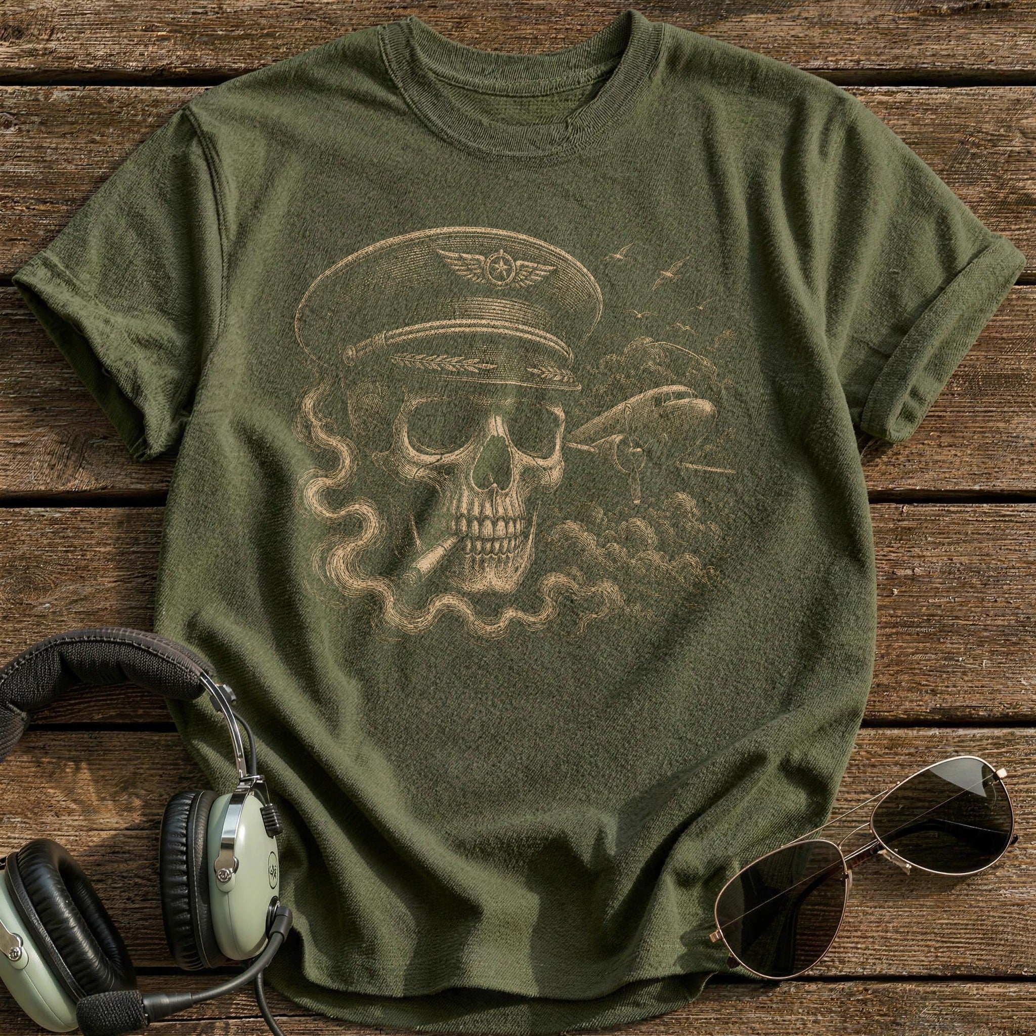 Captain Skull Peaked Cap T-Shirt - Military Green