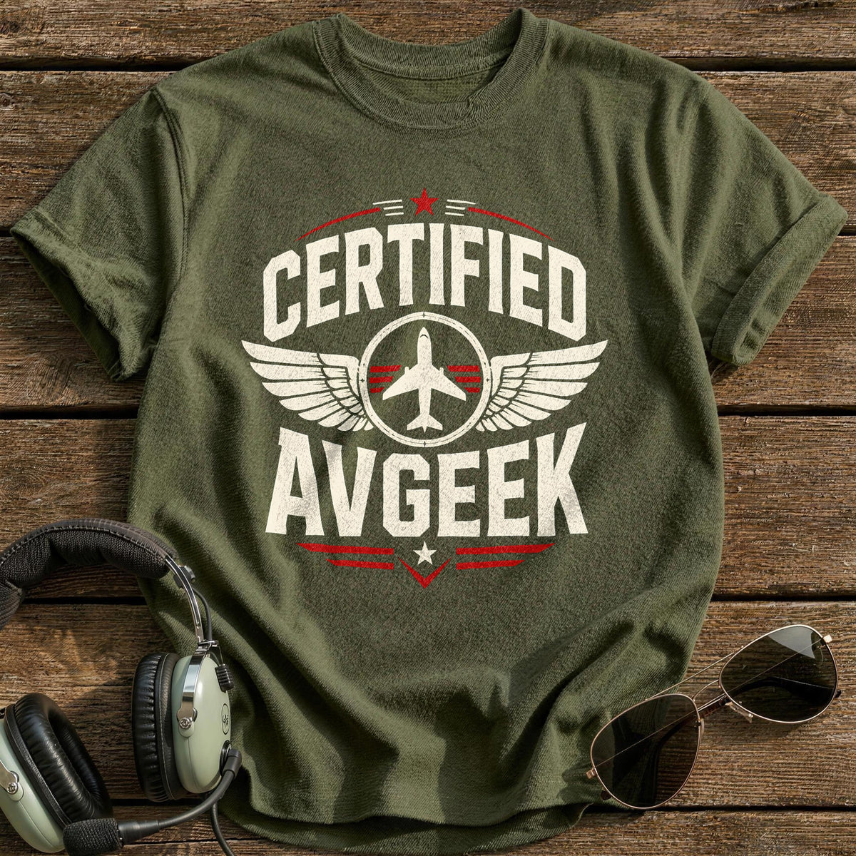 Certified Avgeek T-Shirt - Military Green