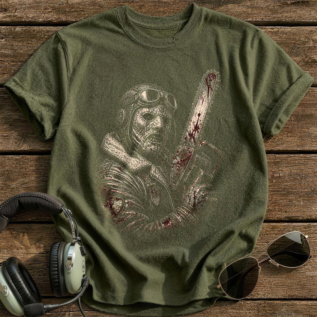 Chainsaw Etched 63 T-Shirt - Military Green