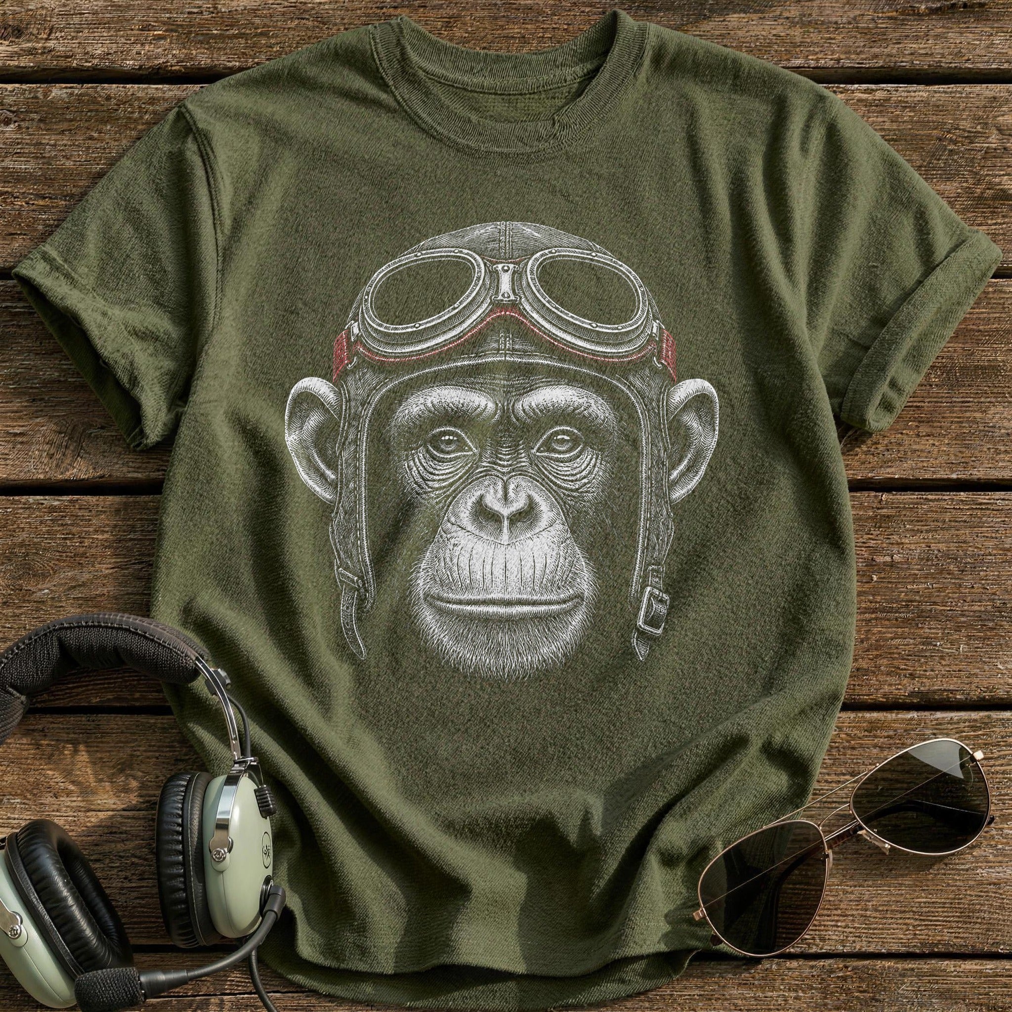 Chimp Aviator (Muted Red) T-Shirt - Military Green
