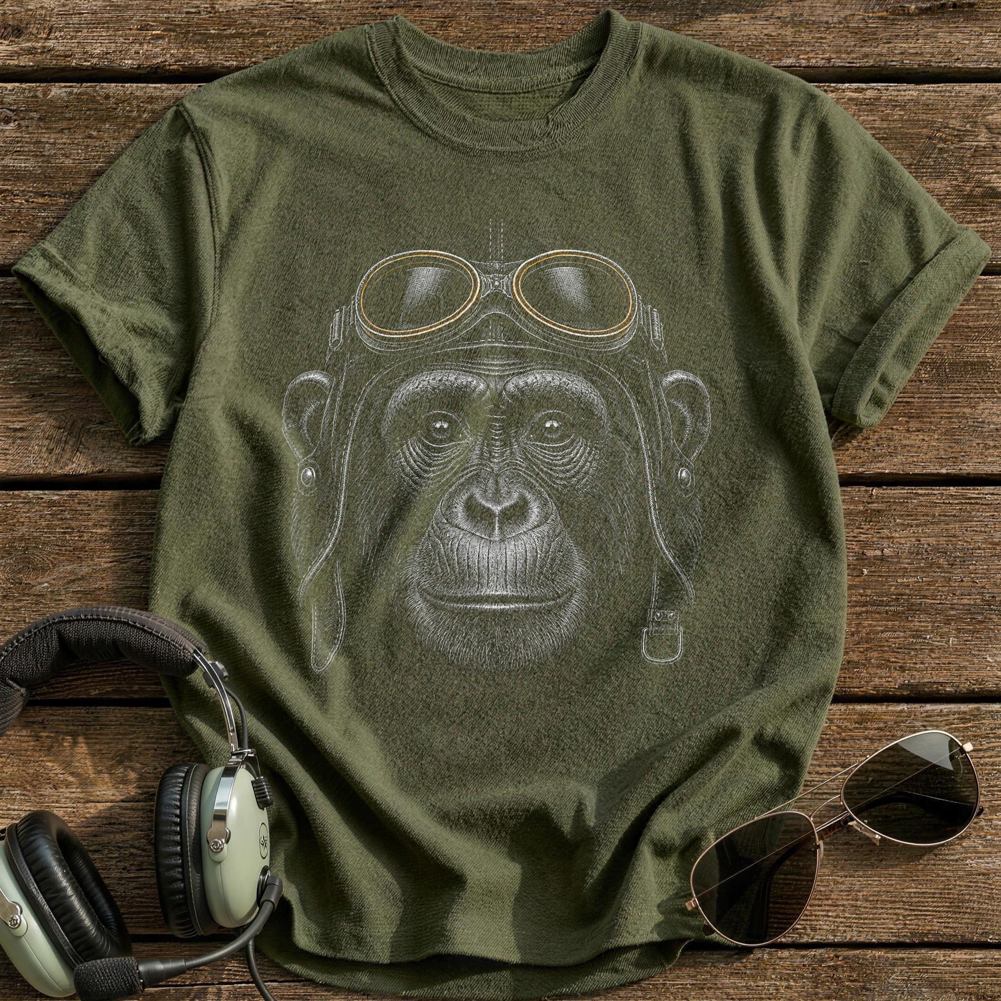 Chimp Aviator (Warm Amber) T-Shirt - Military Green
