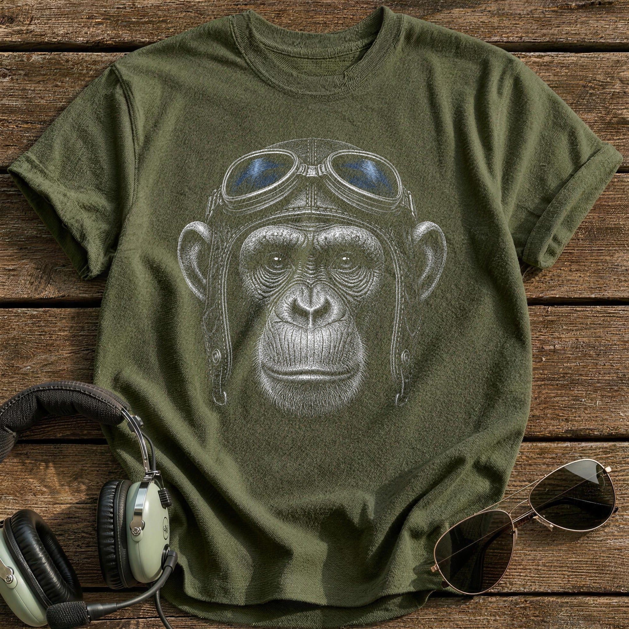 Chimp Flyer (Slate Blue) T-Shirt - Military Green