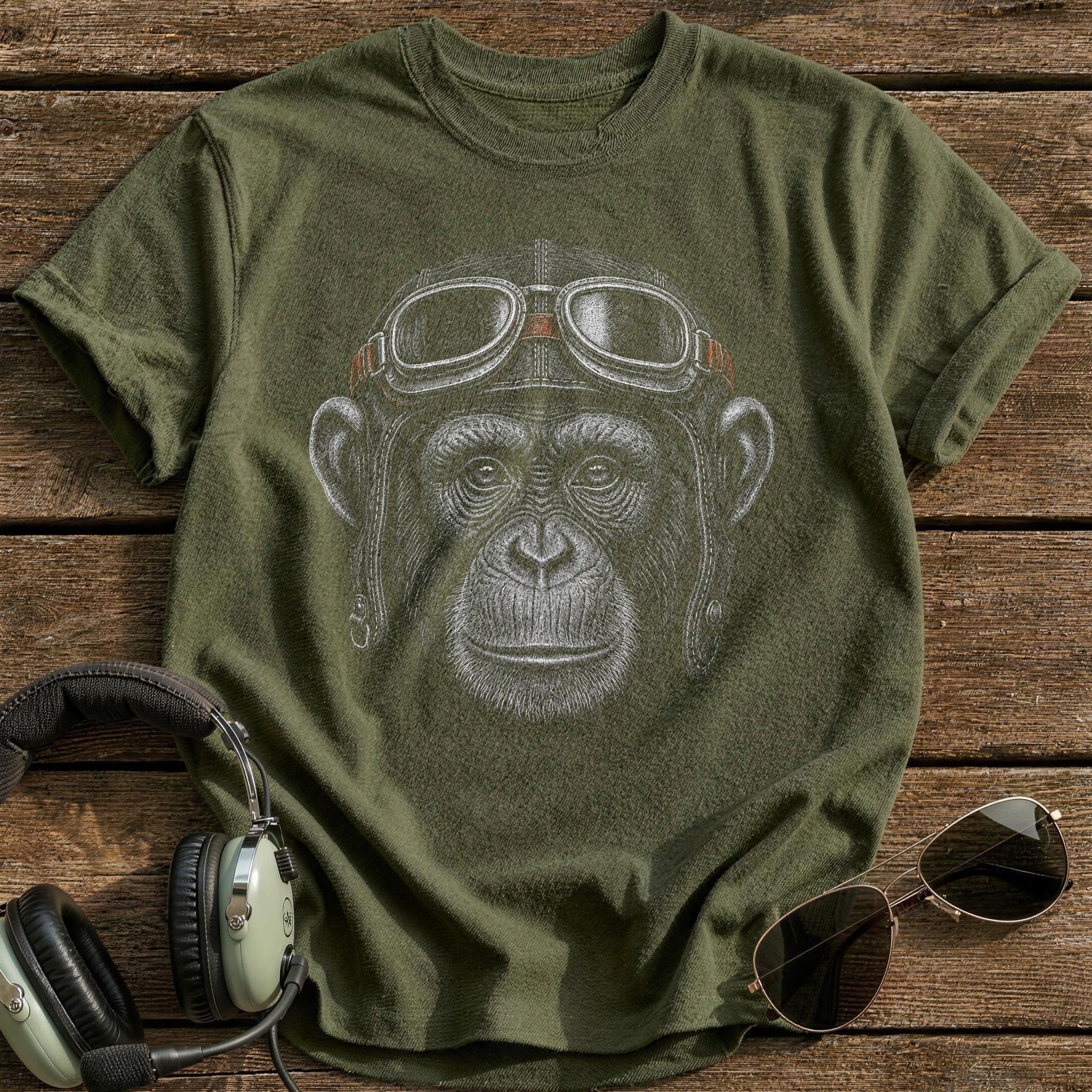 Chimp Pilot (Muted Orange) T-Shirt - Military Green