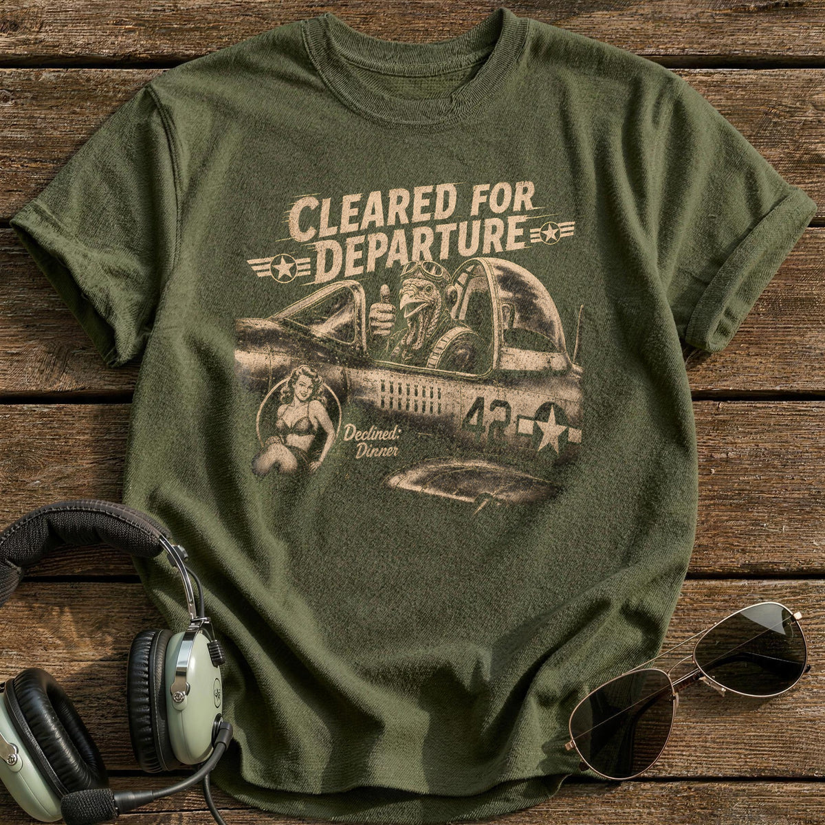 Cleared For Departure Declined Dinner 7 T-Shirt - Military Green