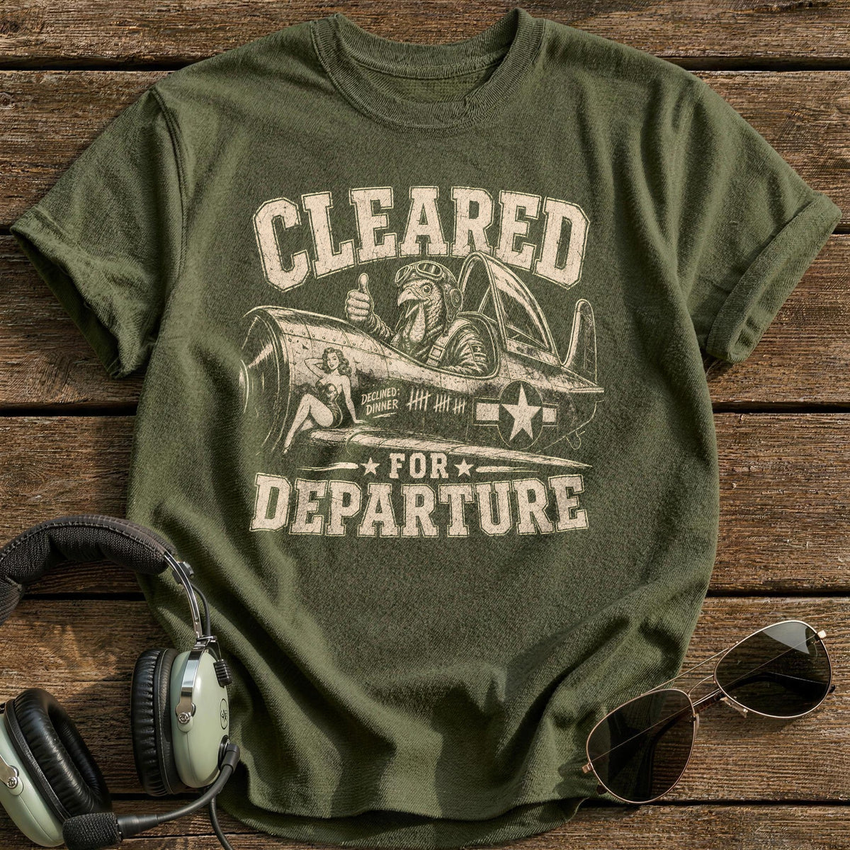 Cleared For Departure Declined Dinner 8 T-Shirt - Military Green