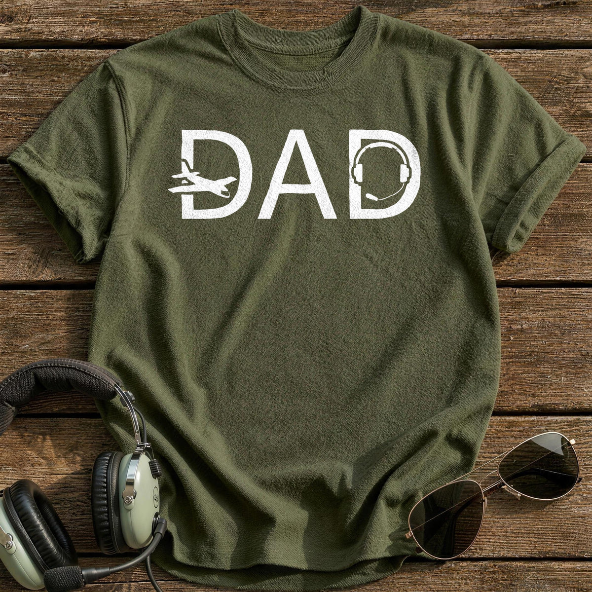 Dad Pilot Headset T-Shirt - Military Green