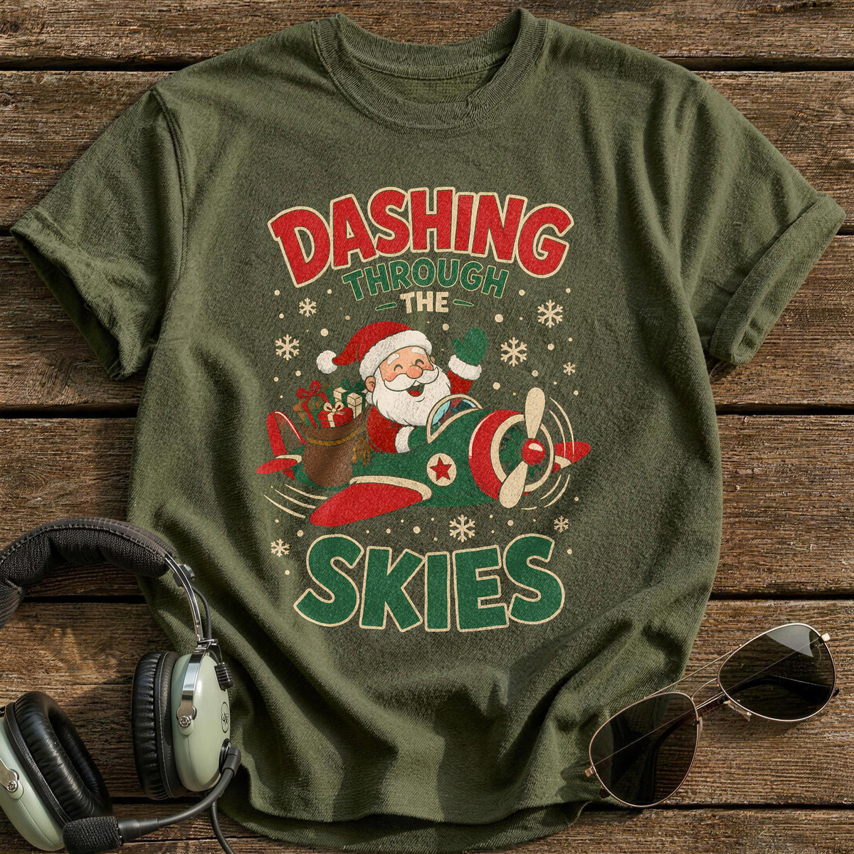 Dashing Through The Skies 38 T-Shirt - Military Green