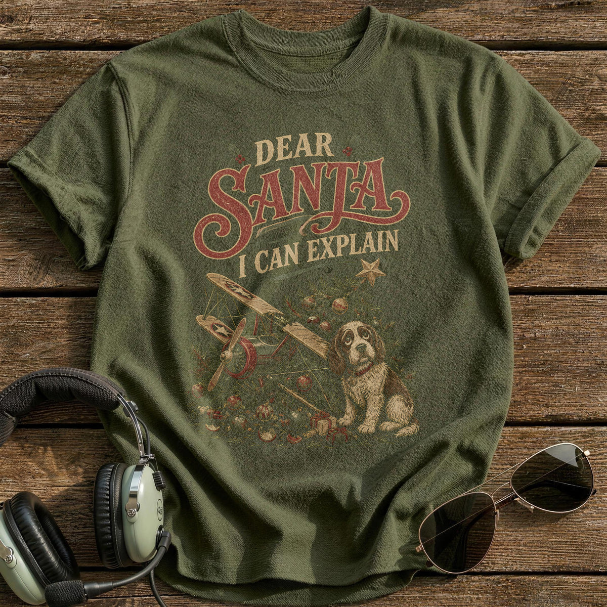 Dear Santa I Can Explain 78 T-Shirt - Military Green