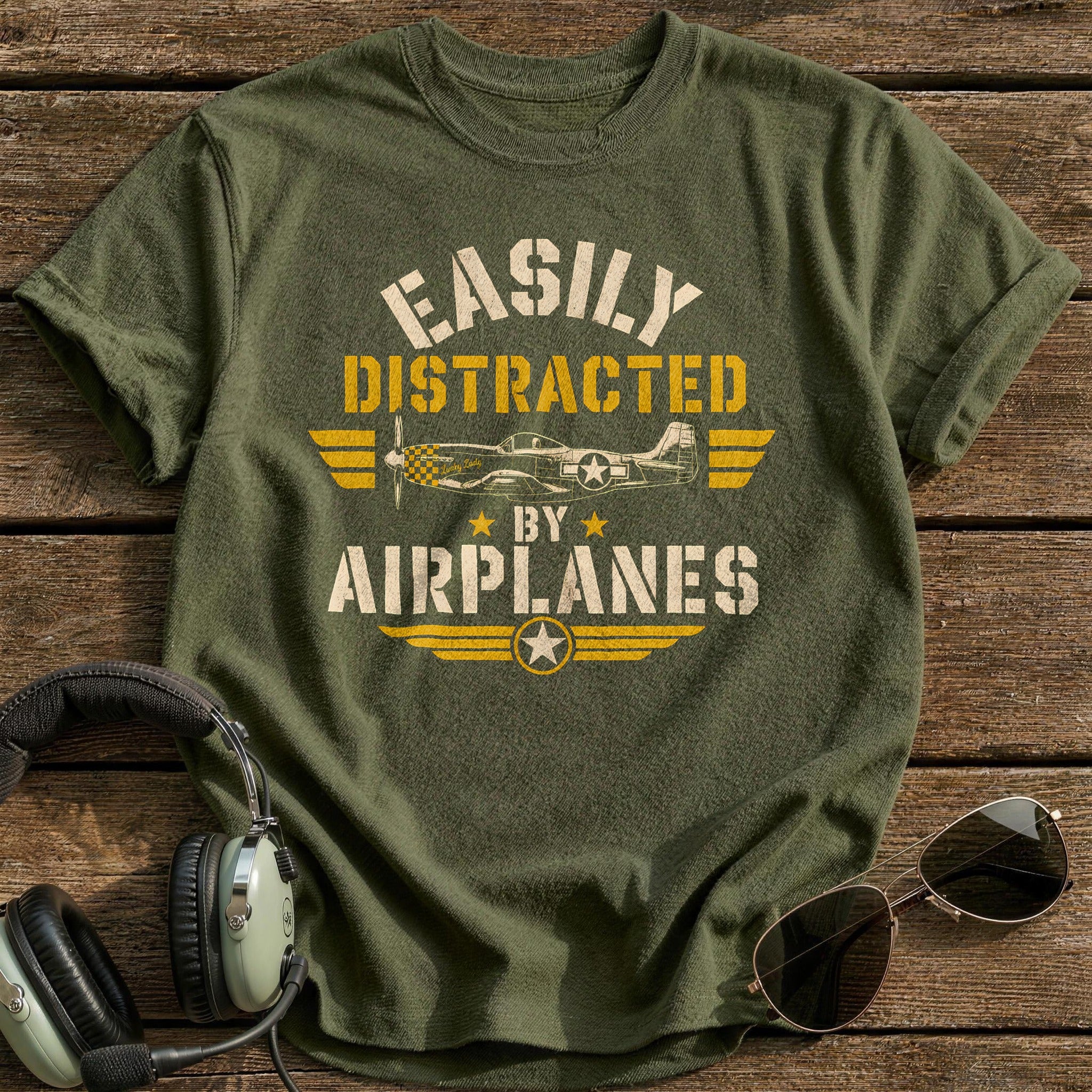 Easily Distracted By Airplanes - Military Green