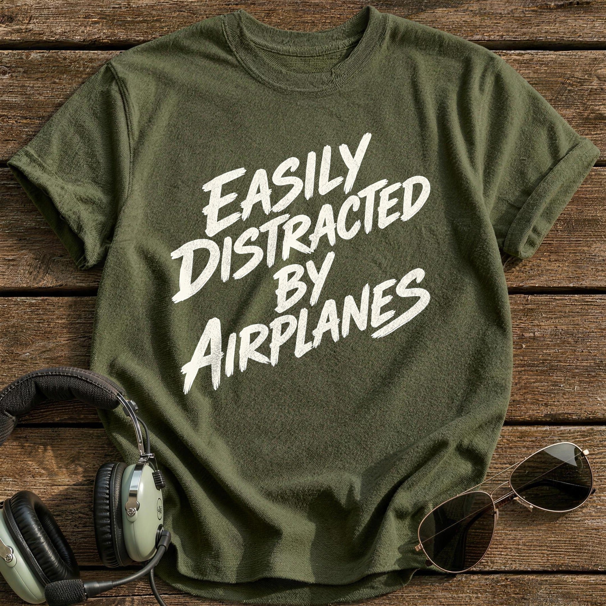 Easily Distracted By Airplanes 95 T-Shirt - Military Green